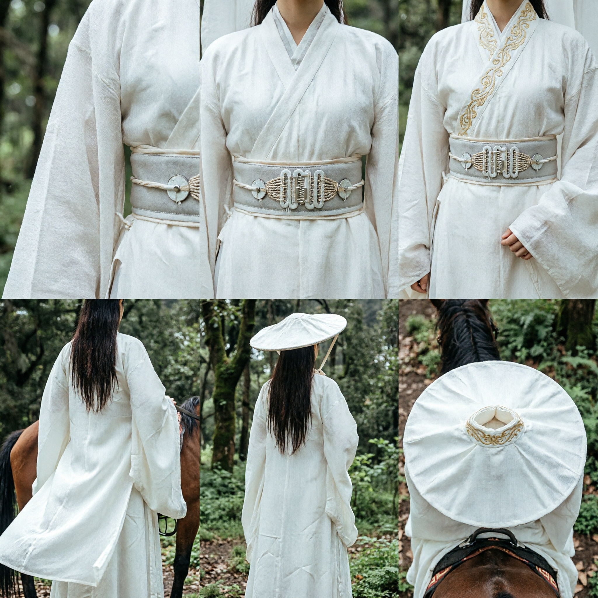 Ancient Chinese Wuxia Swordswoman Costume White Hanfu Robe with Veiled Hat for Women Cosplay Performance - Asian Costume