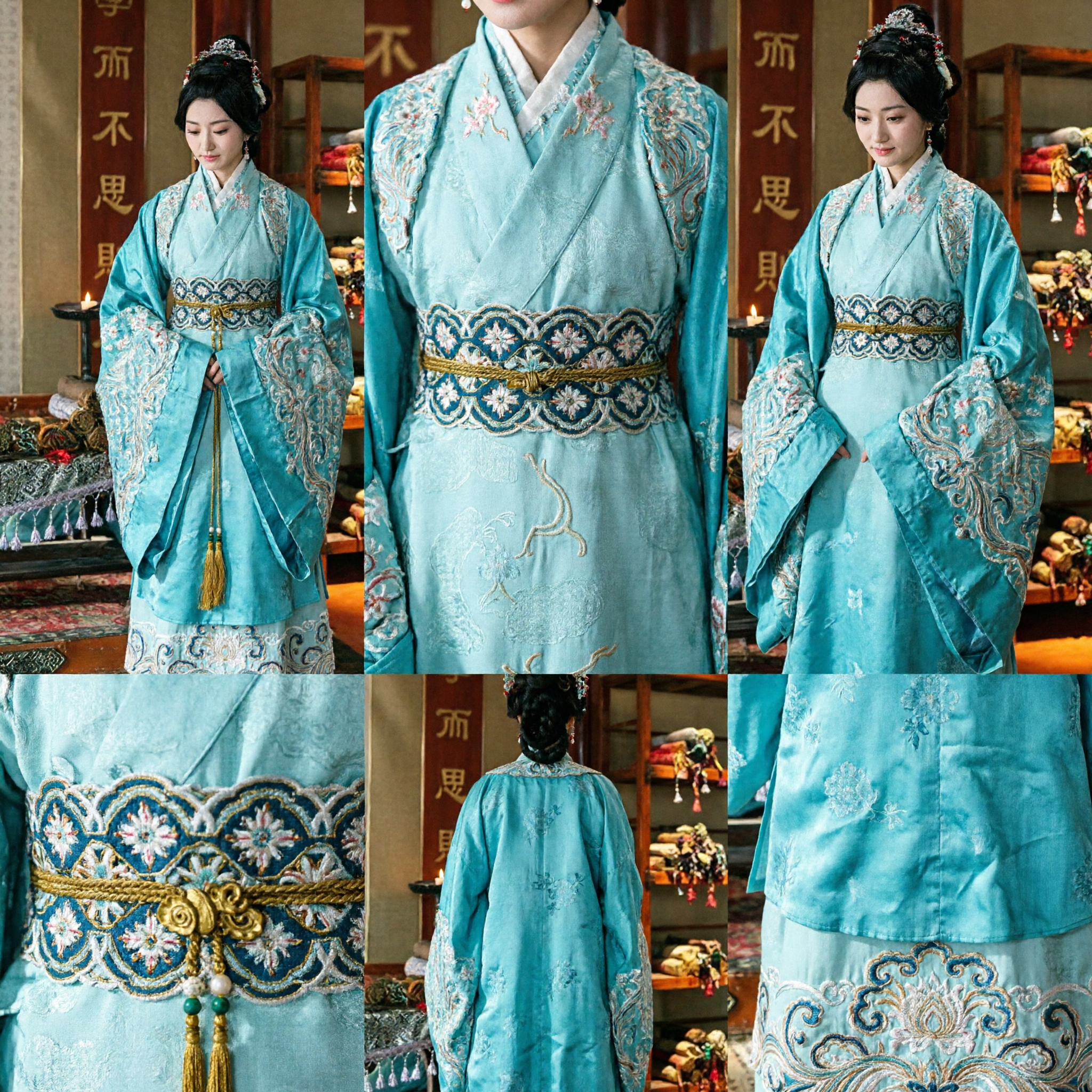 Traditional Chinese Han Dynasty Hanfu Costume Women's Blue Embroidered Ancient Princess Dress for Cosplay and Performance - Asian Costume