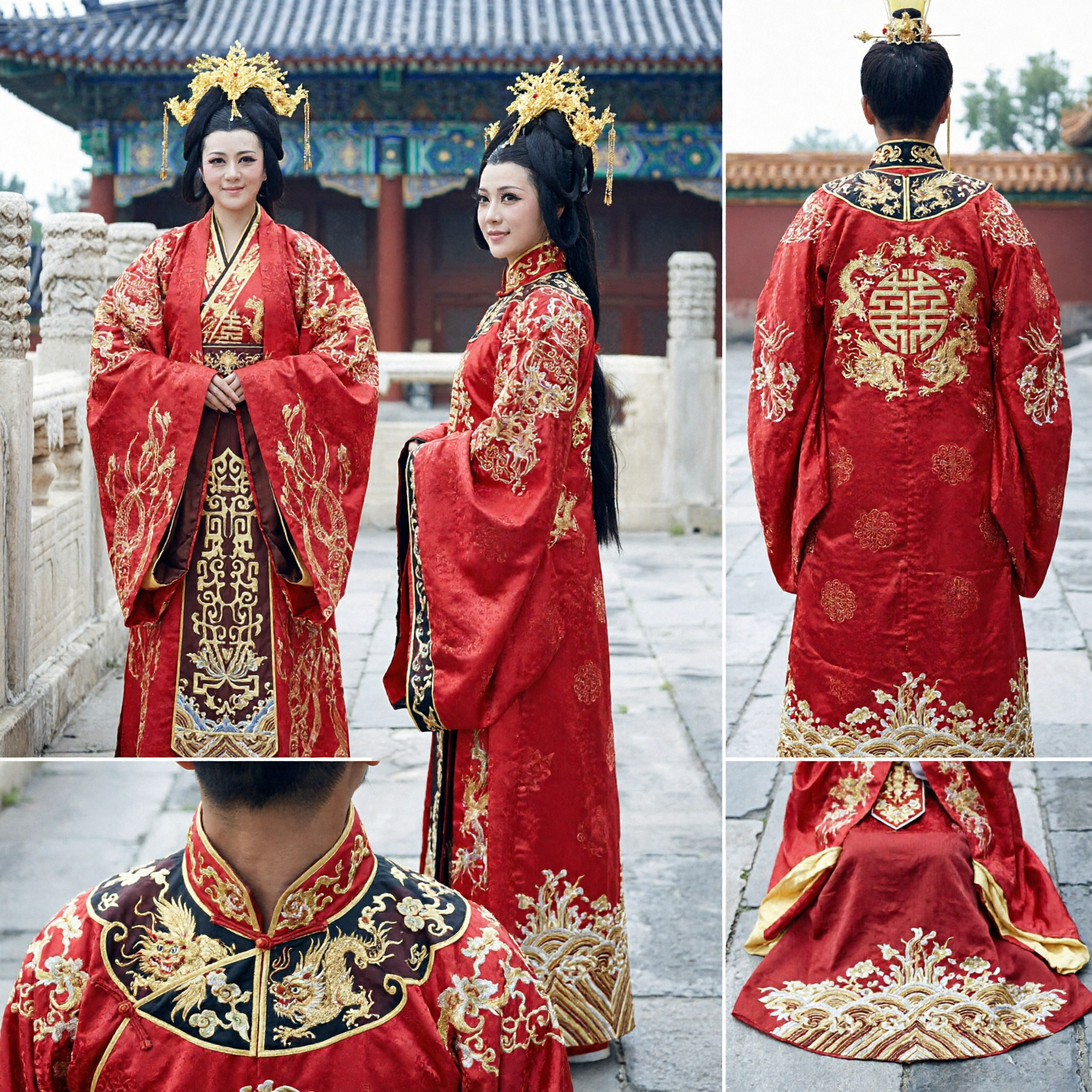 Traditional Chinese Emperor and Empress Wedding Costume Ancient Red Hanfu Historical Royal Robe for Couples - Asian Costume