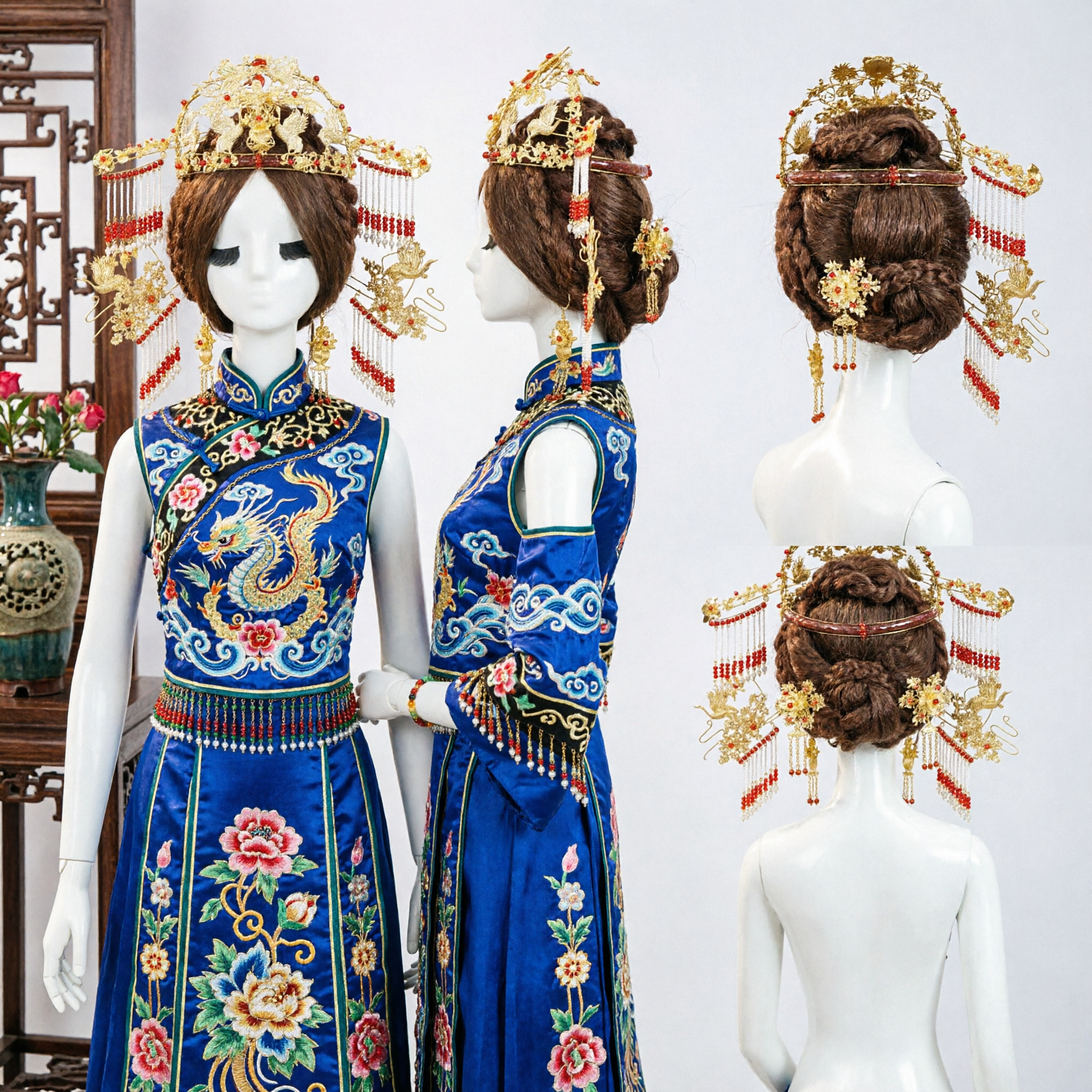 Traditional Chinese Wedding Phoenix Crown Gold Hair Jewelry Ancient Hanfu Bride Headpiece Performance Cosplay Accessory - Asian Costume