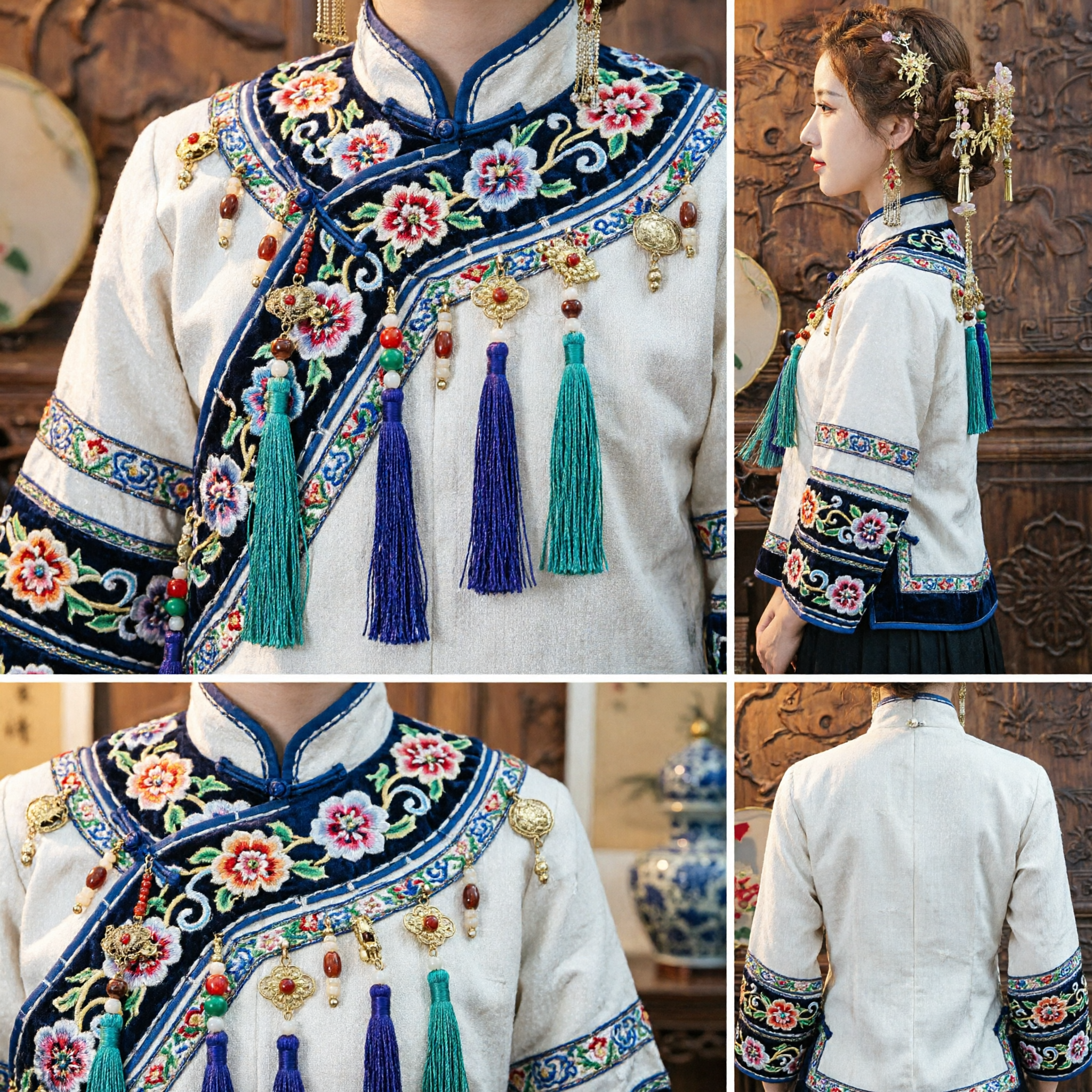 Traditional Chinese Hanfu Hair Accessories Set Gold Floral Hairpins and Comb for Wedding Bride Ancient Style Headwear - Asian Costume