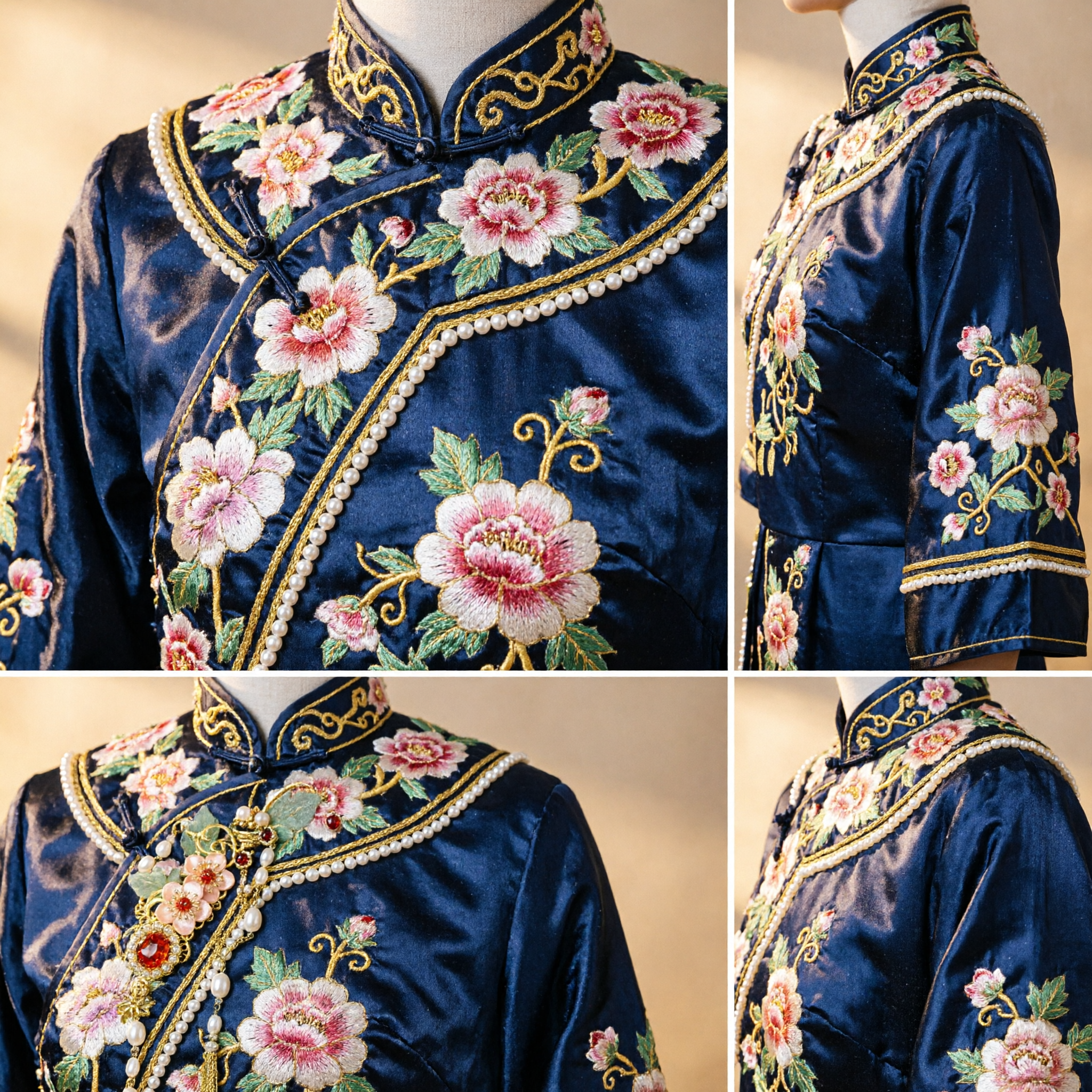 Traditional Chinese Floral Hairpins Ancient Hanfu Accessories Gold Red Stone Buyao Step Shake for Wedding and Cosplay - Asian Costume