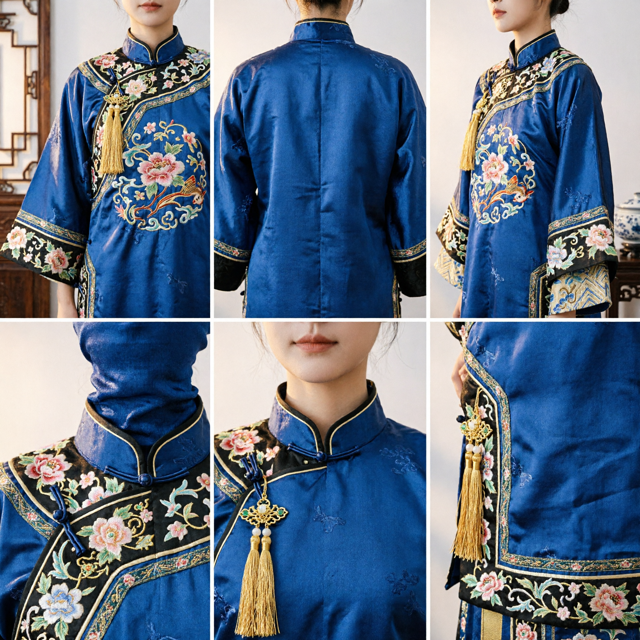 Traditional Chinese Hanfu Hair Accessories Gold Floral Hairpins with Jade and Pearl Tassels for Wedding - Asian Costume