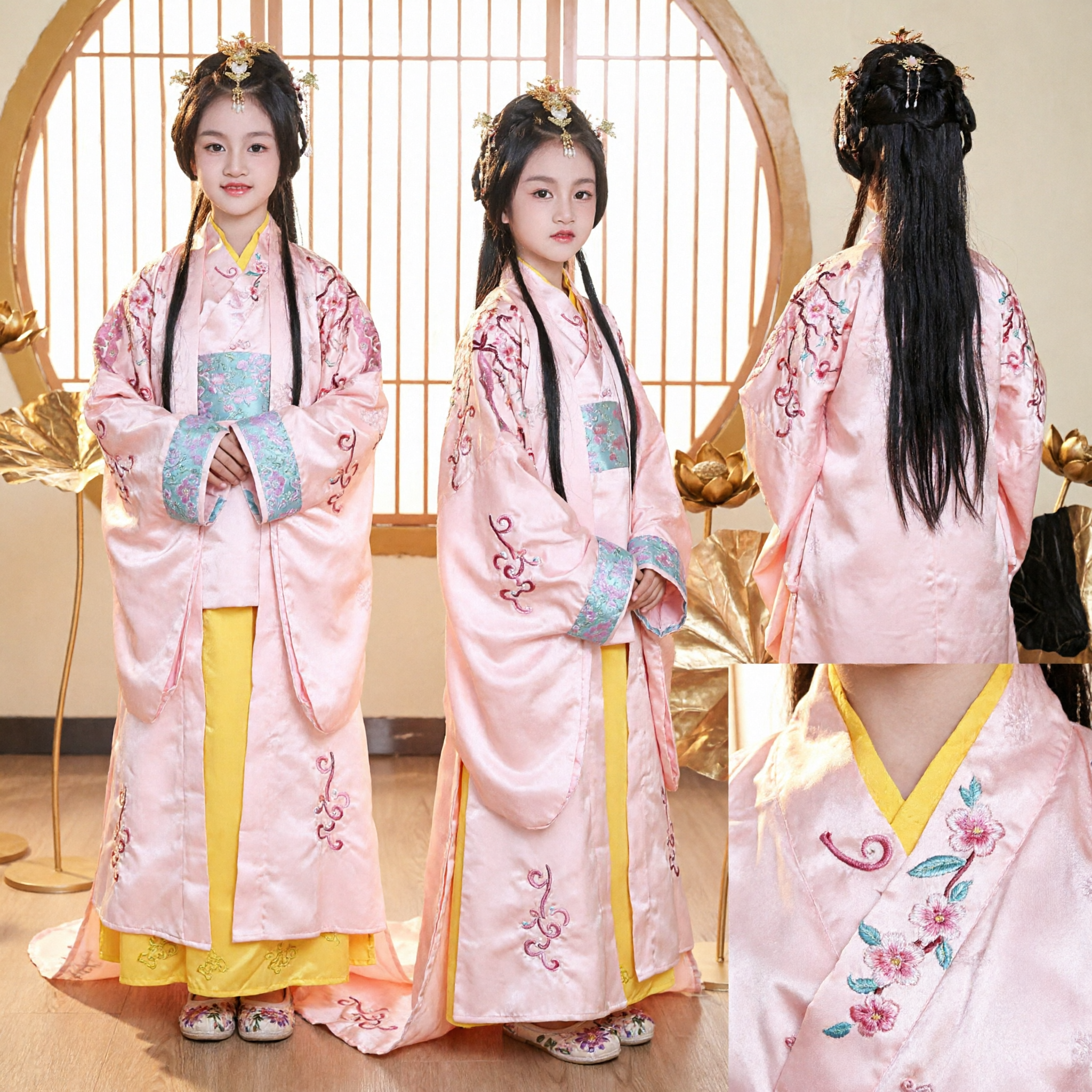 Ancient Chinese Princess Hanfu for Girls Pink Traditional Embroidered Costume Kids Clothing for Cosplay - Asian Costume