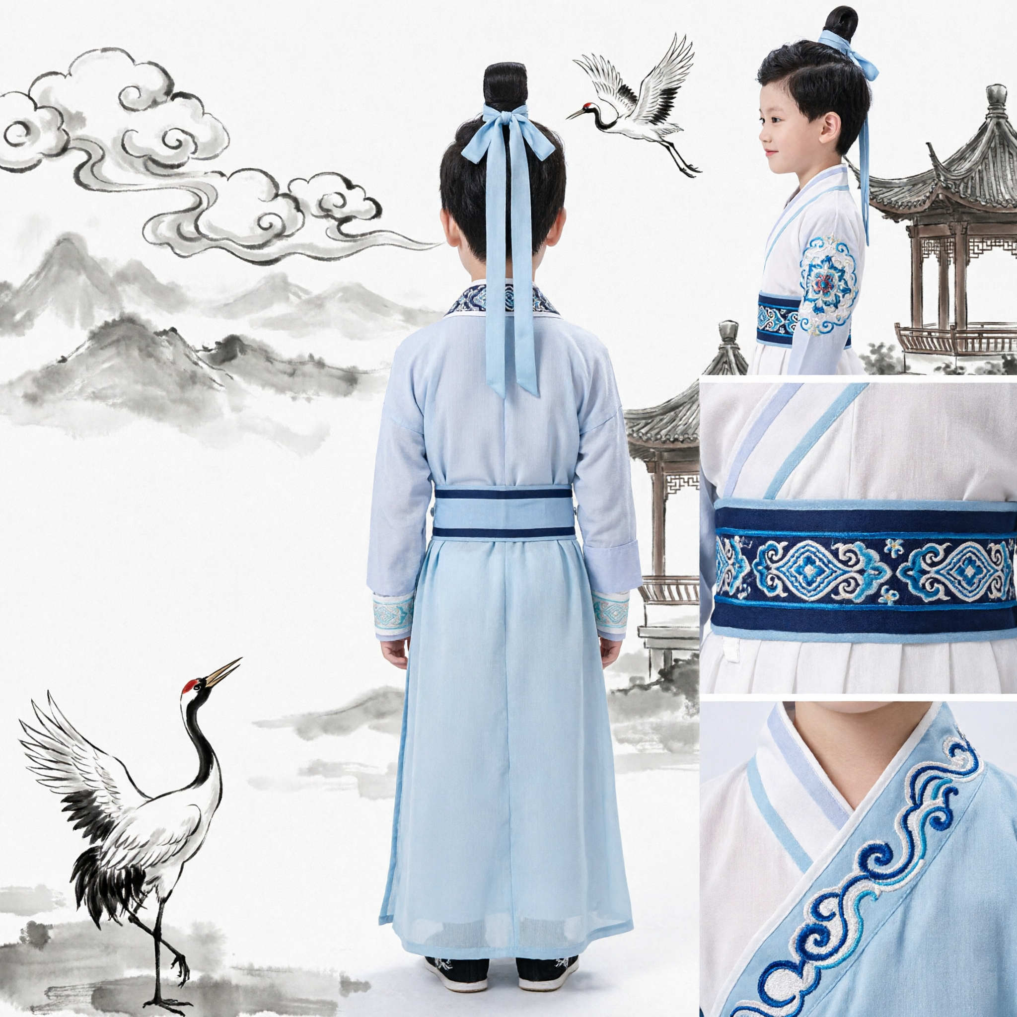Kids Boys Traditional Chinese Hanfu Ancient Immortal Scholar Costume for Stage Performance, Cosplay, and Photography - Asian Costume