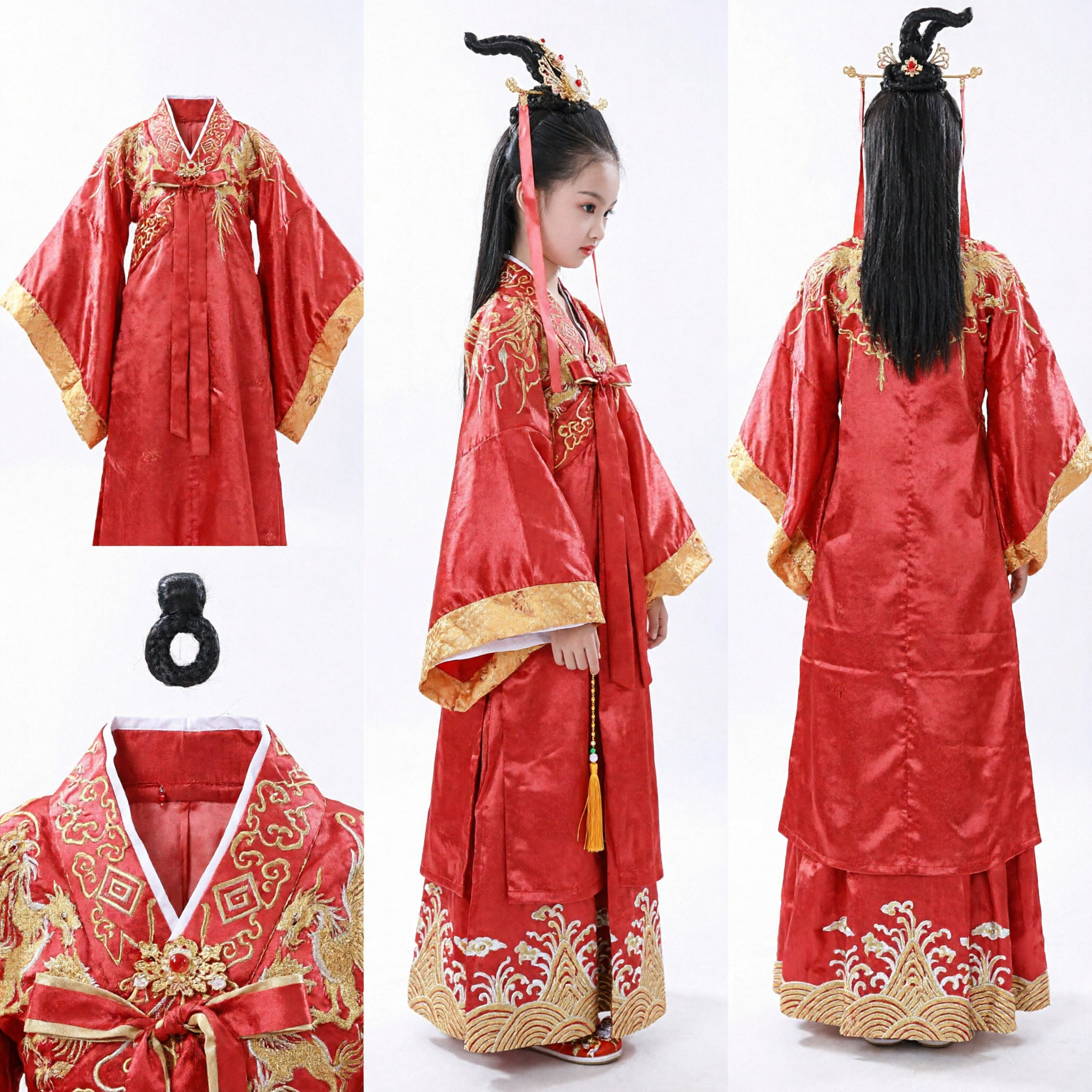 Traditional Chinese Red Hanfu Costume for Girls Ancient Princess Wedding Dress Kids Performance Clothing - Asian Costume