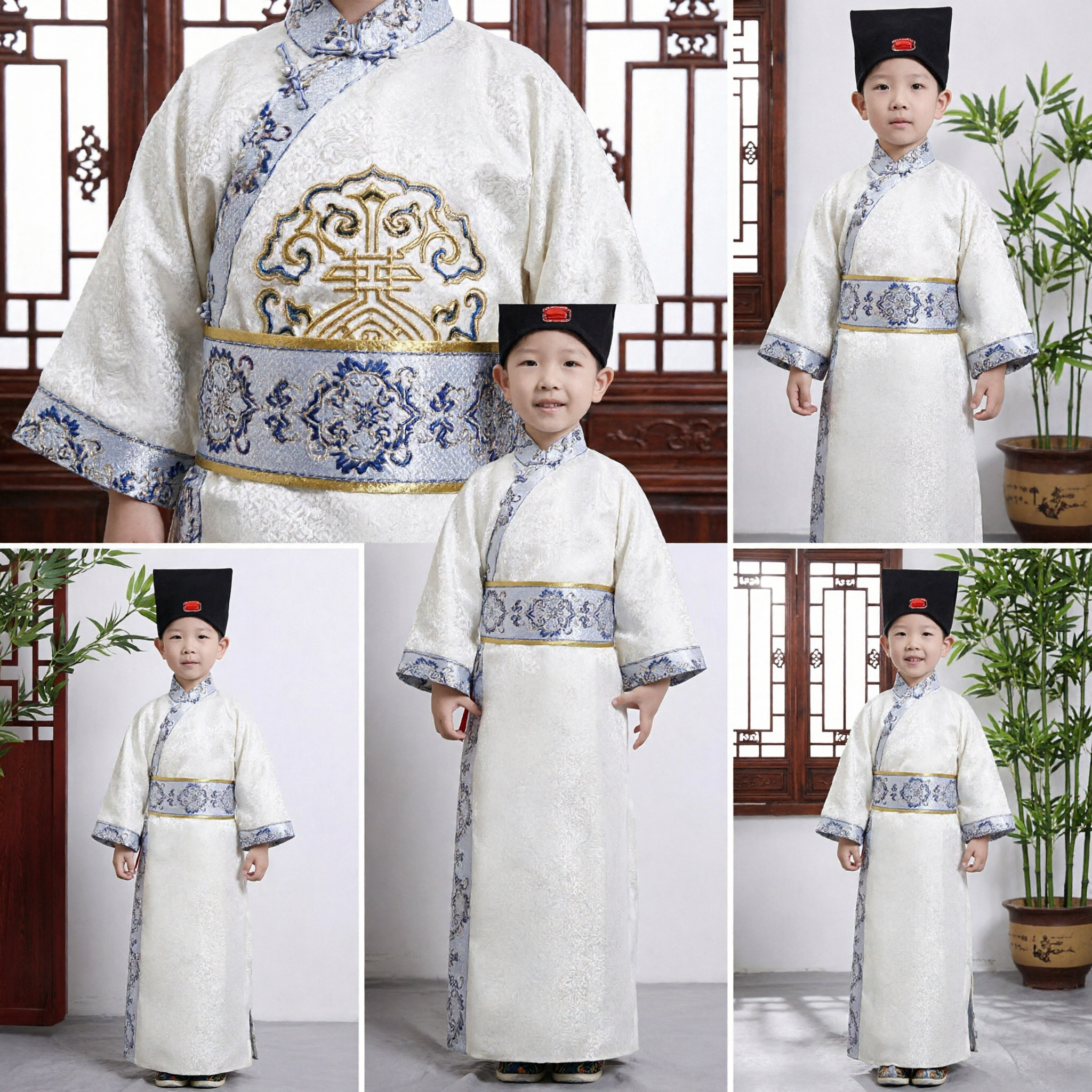 Kids Boys Traditional Chinese Costume Ancient Scholar Robe Hanfu Clothing for Performance and Festivals - Asian Costume