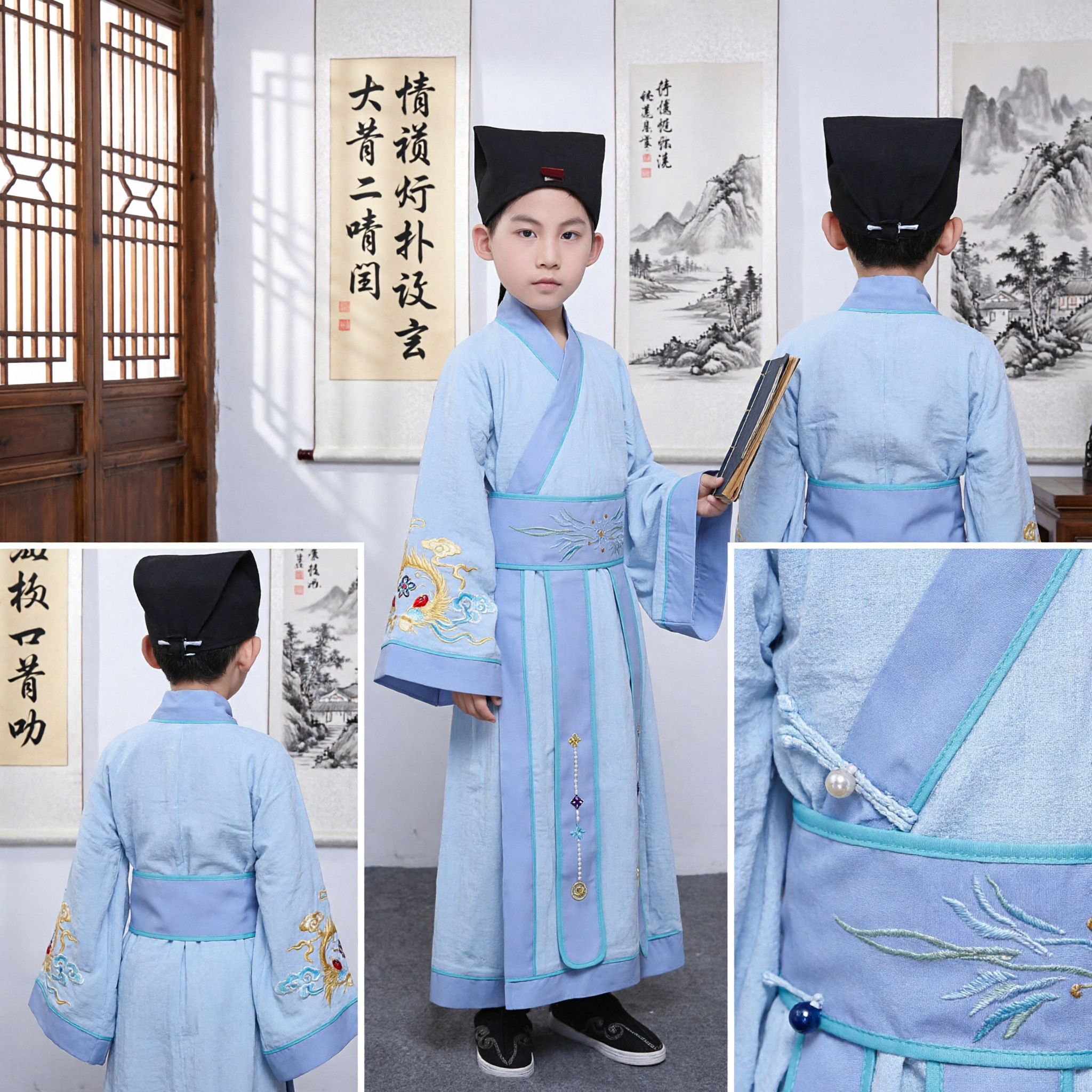 Boys Traditional Chinese Hanfu Costume Song Dynasty Scholar Robe Ancient Clothing for Kids Performance - Asian Costume