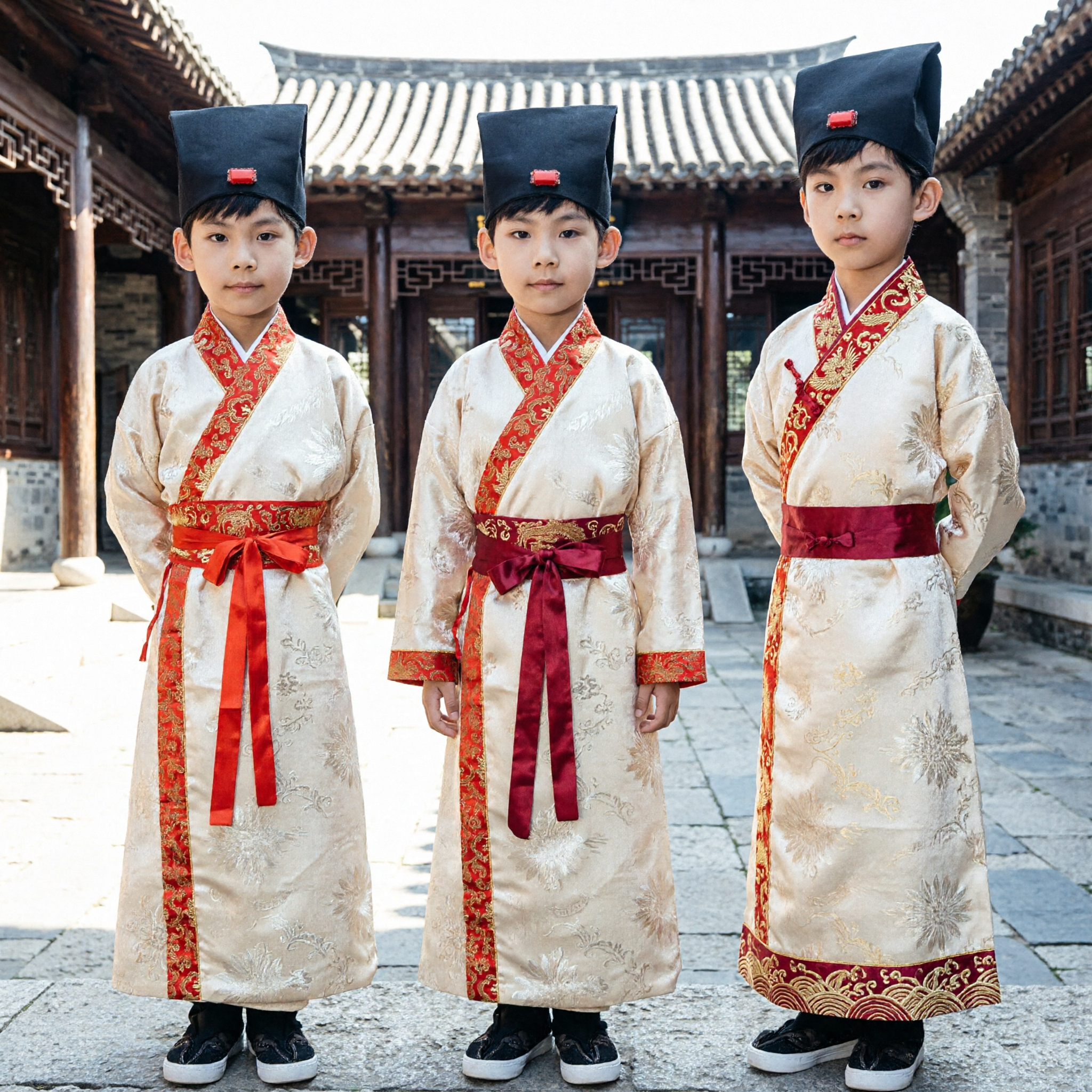 Kids Traditional Chinese Hanfu Costume Boys Ancient Scholar Robe with Hat for Wedding Performance - Asian Costume