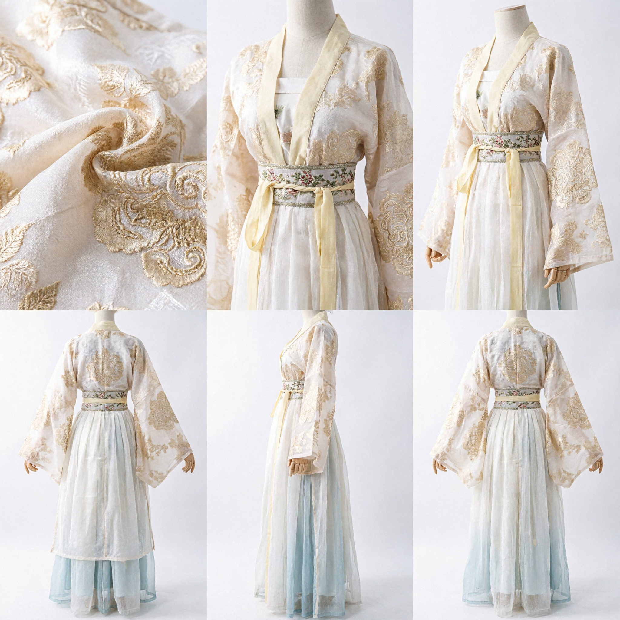 Elegant Traditional Chinese Hanfu Costume Ancient Fairy Dress Gold Brocade Wide Sleeve Ruqun for Women - Asian Costume