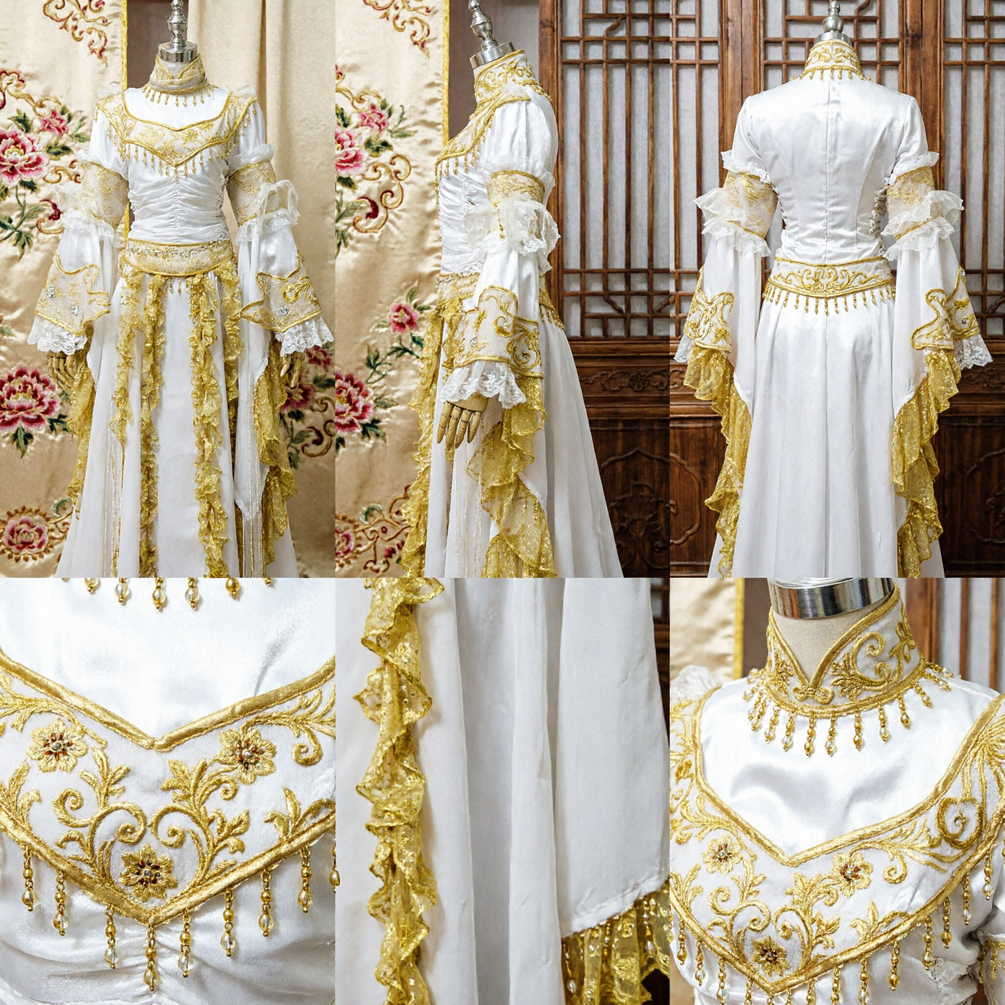 Elegant White and Gold Ancient Chinese Fairy Hanfu Costume Traditional Dress for Stage Performance Cosplay - Asian Costume