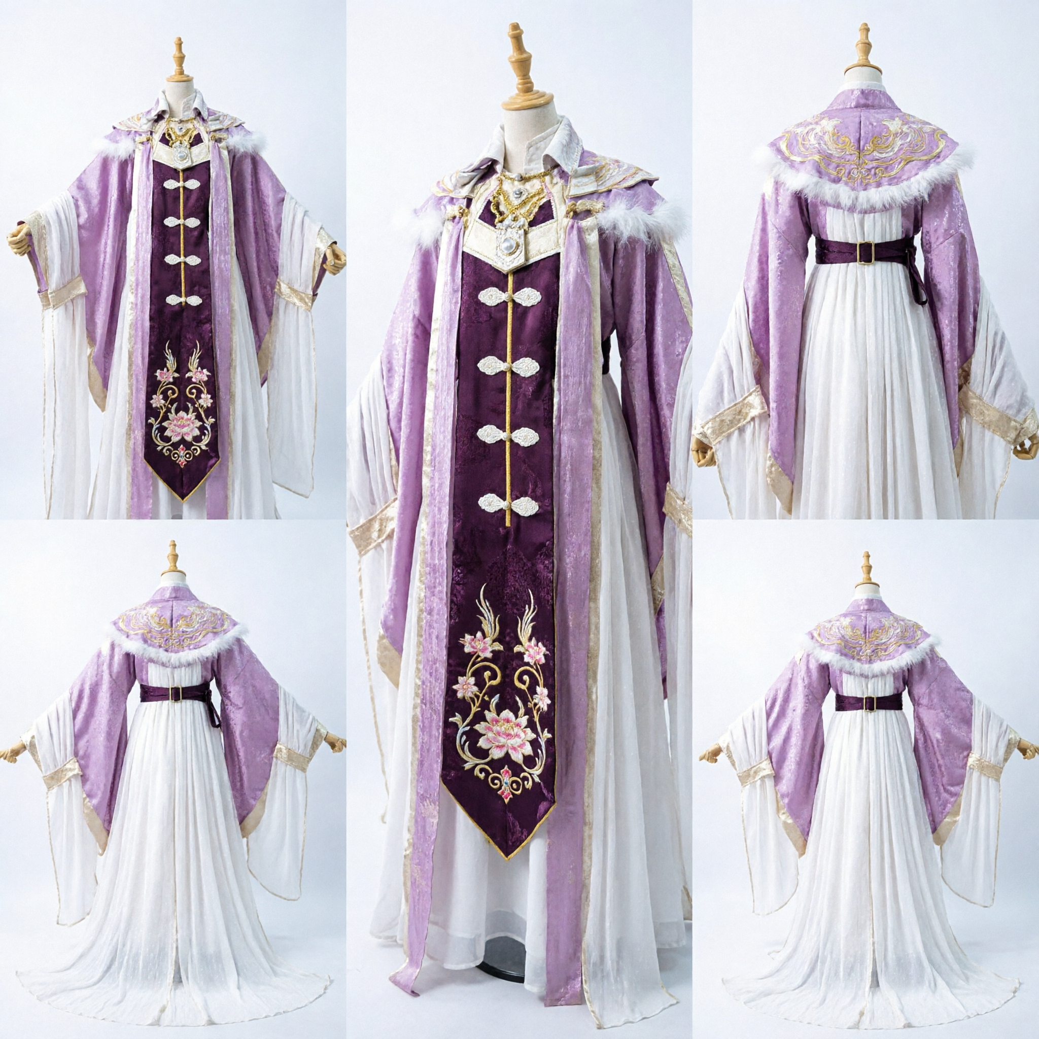 Ancient Chinese Noble Costume Purple Hanfu Robe with Fur Collar for Cosplay and Stage Performance - Asian Costume
