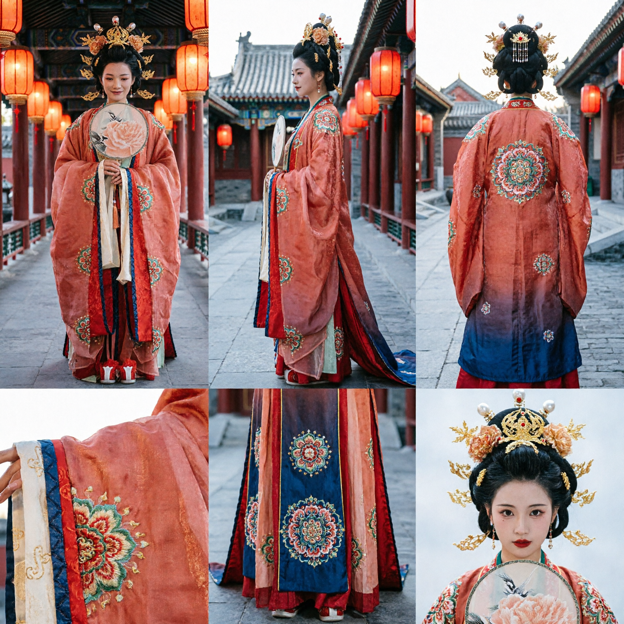 Traditional Chinese Ancient Tang Dynasty Palace Lady Hanfu Costume Red Embroidered Wide Sleeve Dress for Women Performance - Asian Costume