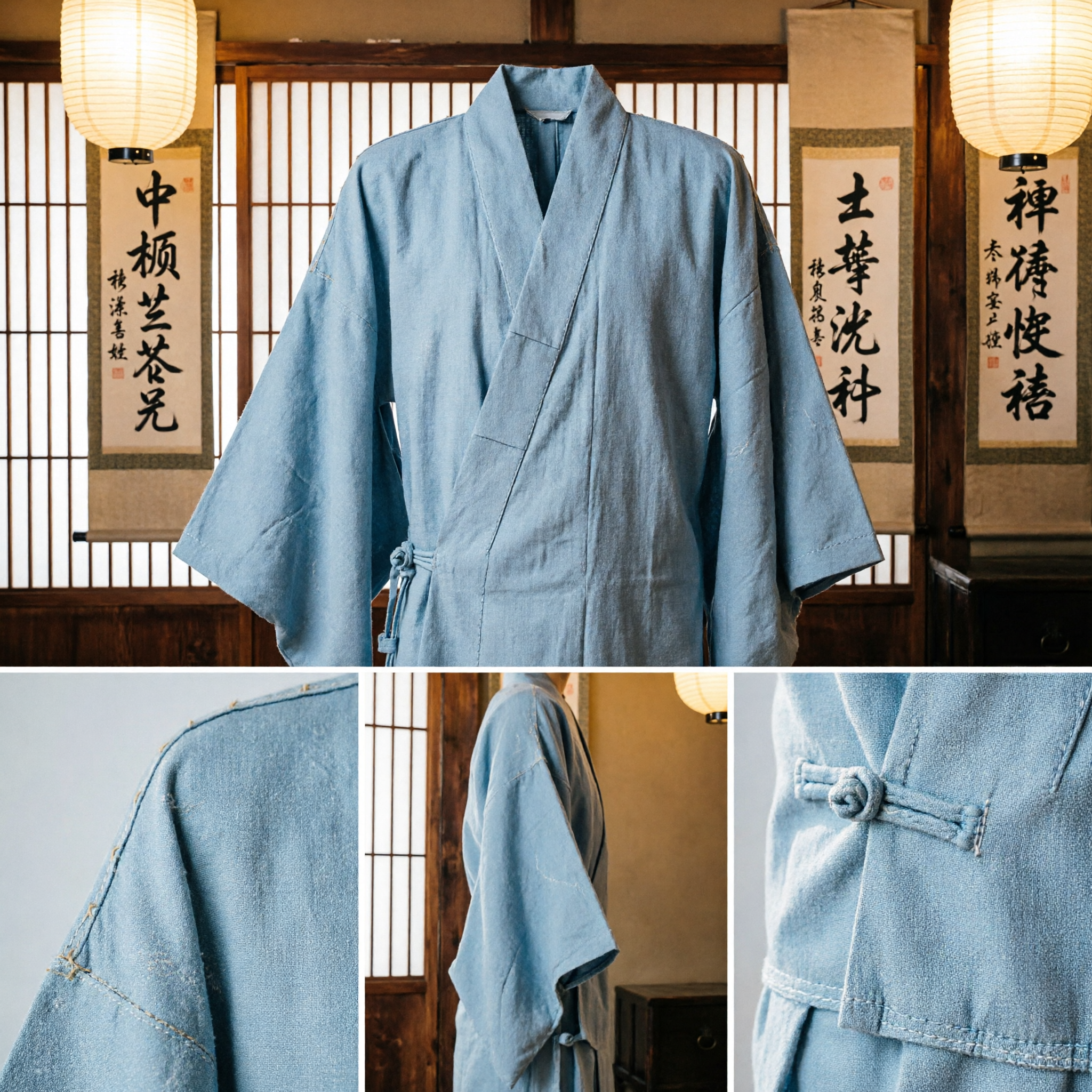Traditional Chinese Men's Changshan Robe Light Blue Cotton Linen Long Gown for Tea Ceremony and Cosplay - Asian Costume