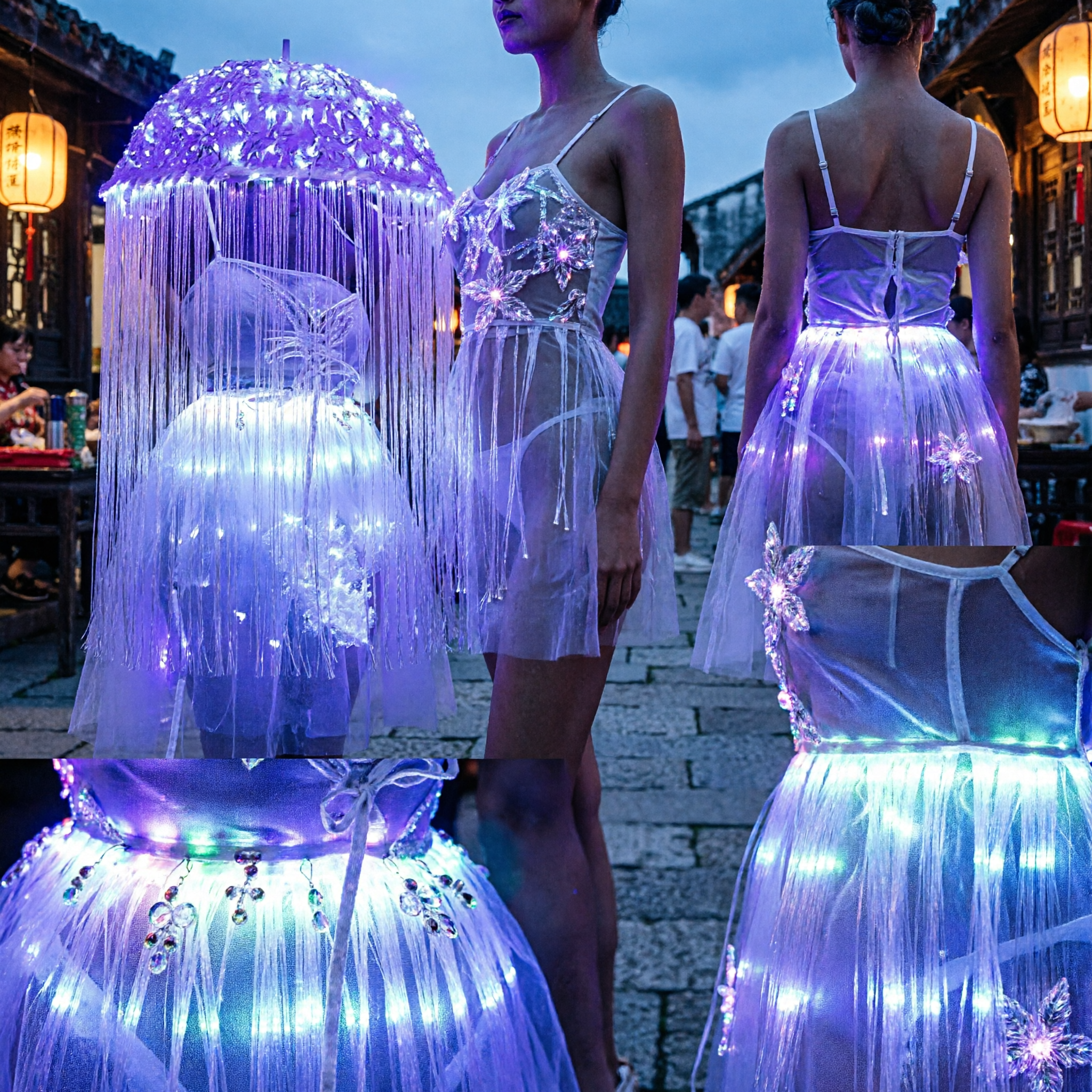 Professional LED Fiber Optic Jellyfish Umbrella Prop for Stage Dance Performance Night Parade and Festivals - Asian Costume