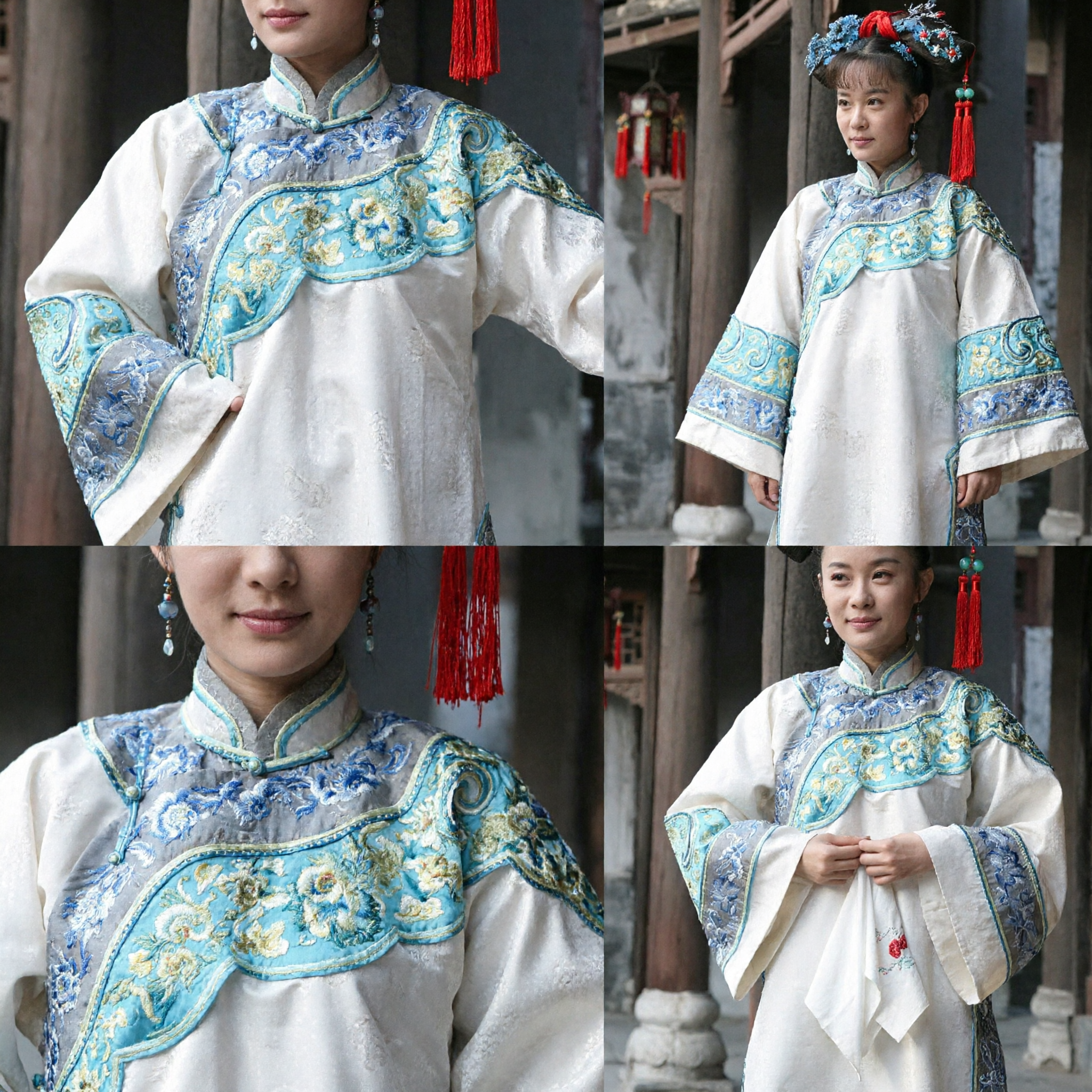 Elegant Traditional Chinese Qing Dynasty Manchu Princess Costume White Embroidered Robe with Floral Headdress for Women Cosplay - Asian Costume