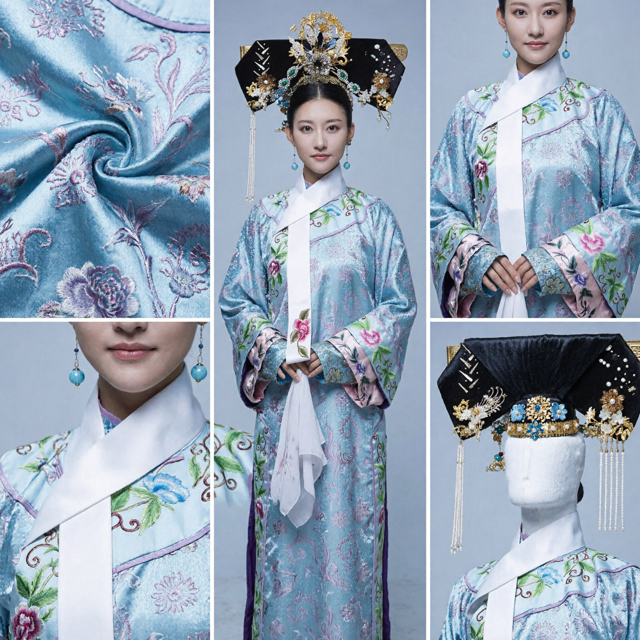 Traditional Chinese Qing Dynasty Manchu Princess Costume Ancient Palace Drama Cosplay Robe Set for Women - Asian Costume