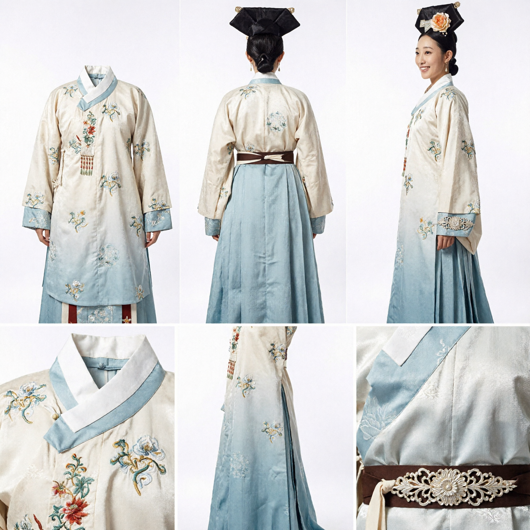 Ancient Chinese Qing Dynasty Manchu Princess Costume Traditional Embroidered Robe and Headpiece Set for Women Cosplay - Asian Costume
