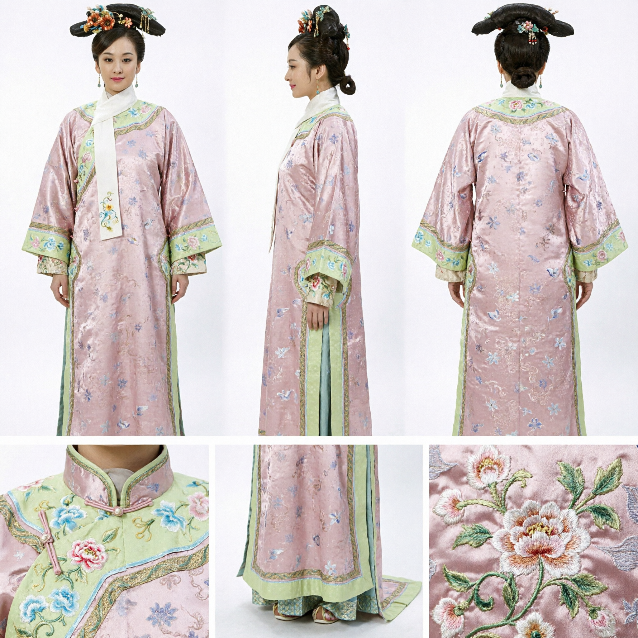 Ancient Chinese Qing Dynasty Princess Costume Traditional Pink Embroidered Robe for Women Stage Performance - Asian Costume