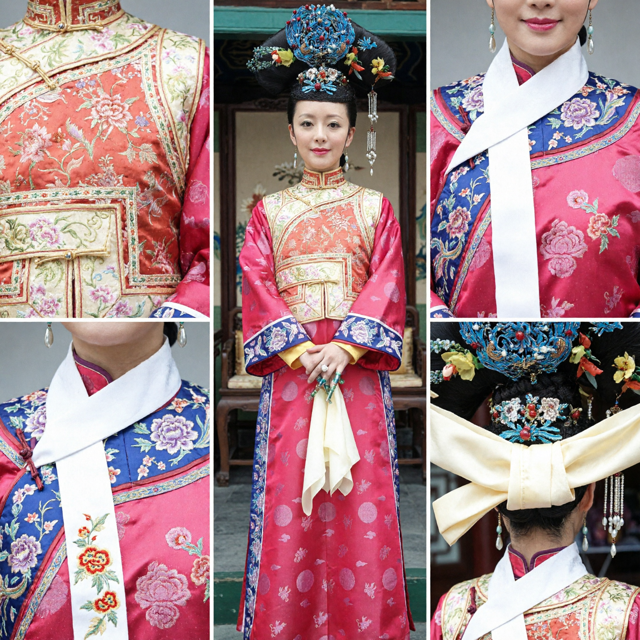 Chinese Traditional Qing Dynasty Princess Costume Pink Embroidered Manchu Robe Ancient Palace Lady Dress - Asian Costume