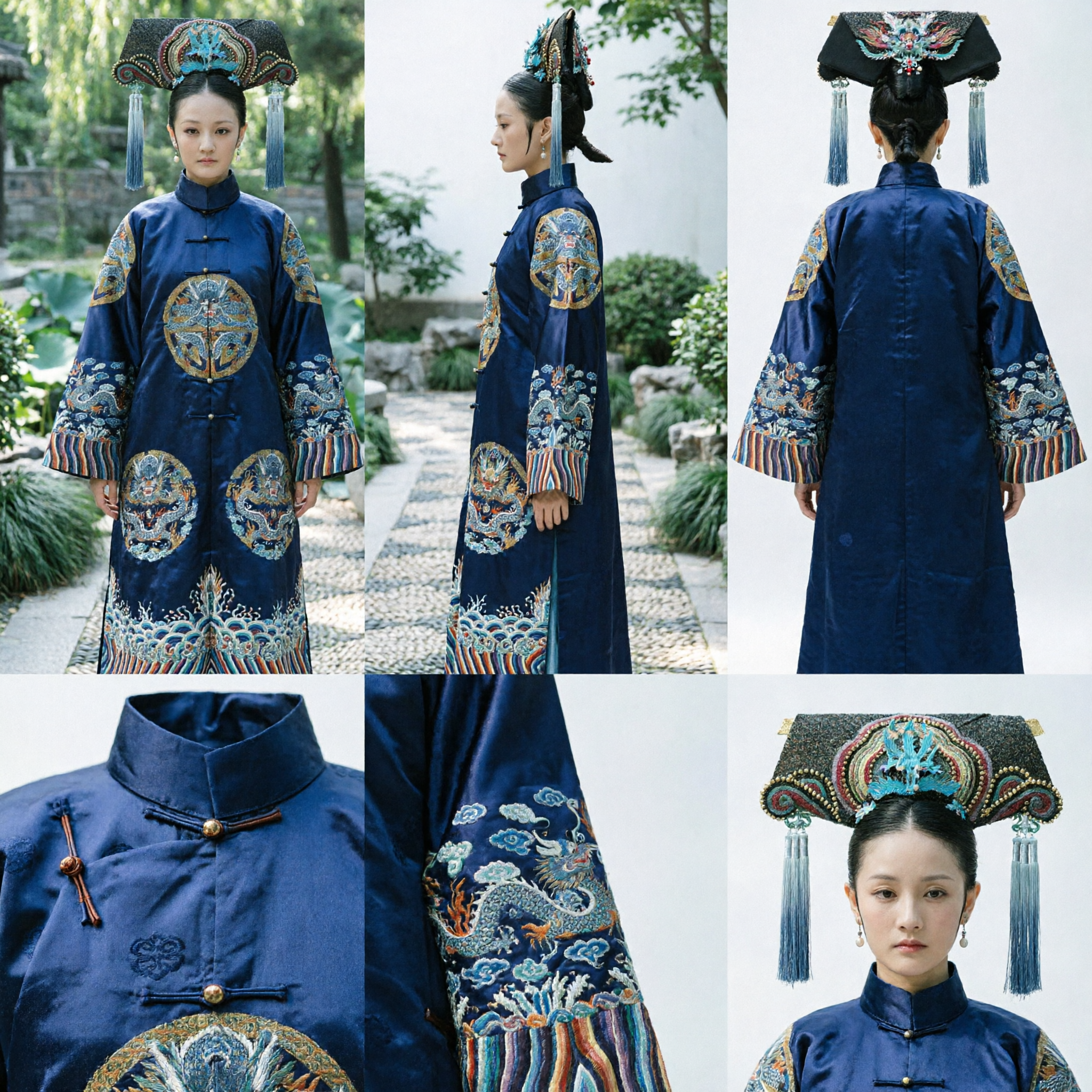 Traditional Chinese Qing Dynasty Palace Lady Costume Ancient Concubine Embroidered Robe and Headdress Set for Women Cosplay - Asian Costume