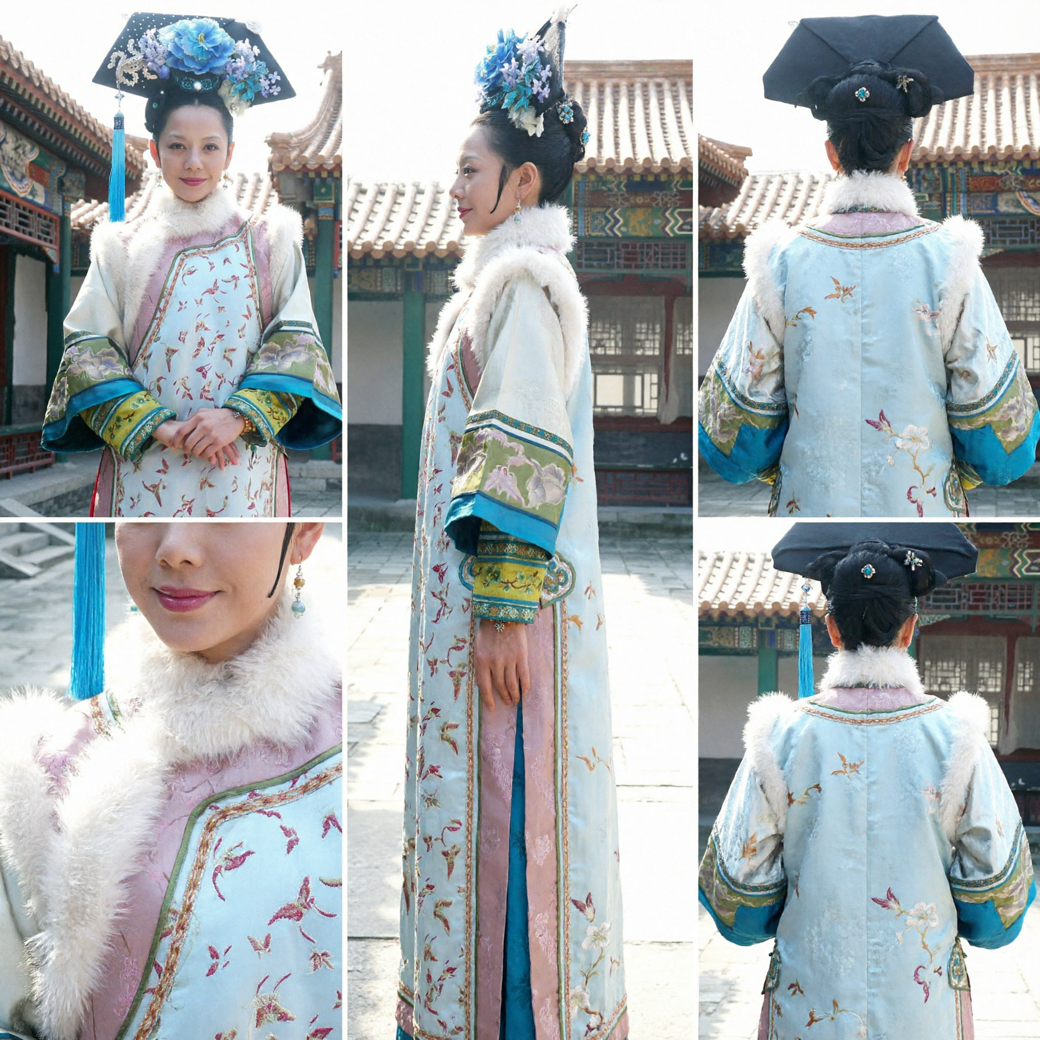 Women's Qing Dynasty Empress Traditional Chinese Costume Ancient Embroidered Robe with Fur Collar and Headpiece for Cosplay - Asian Costume