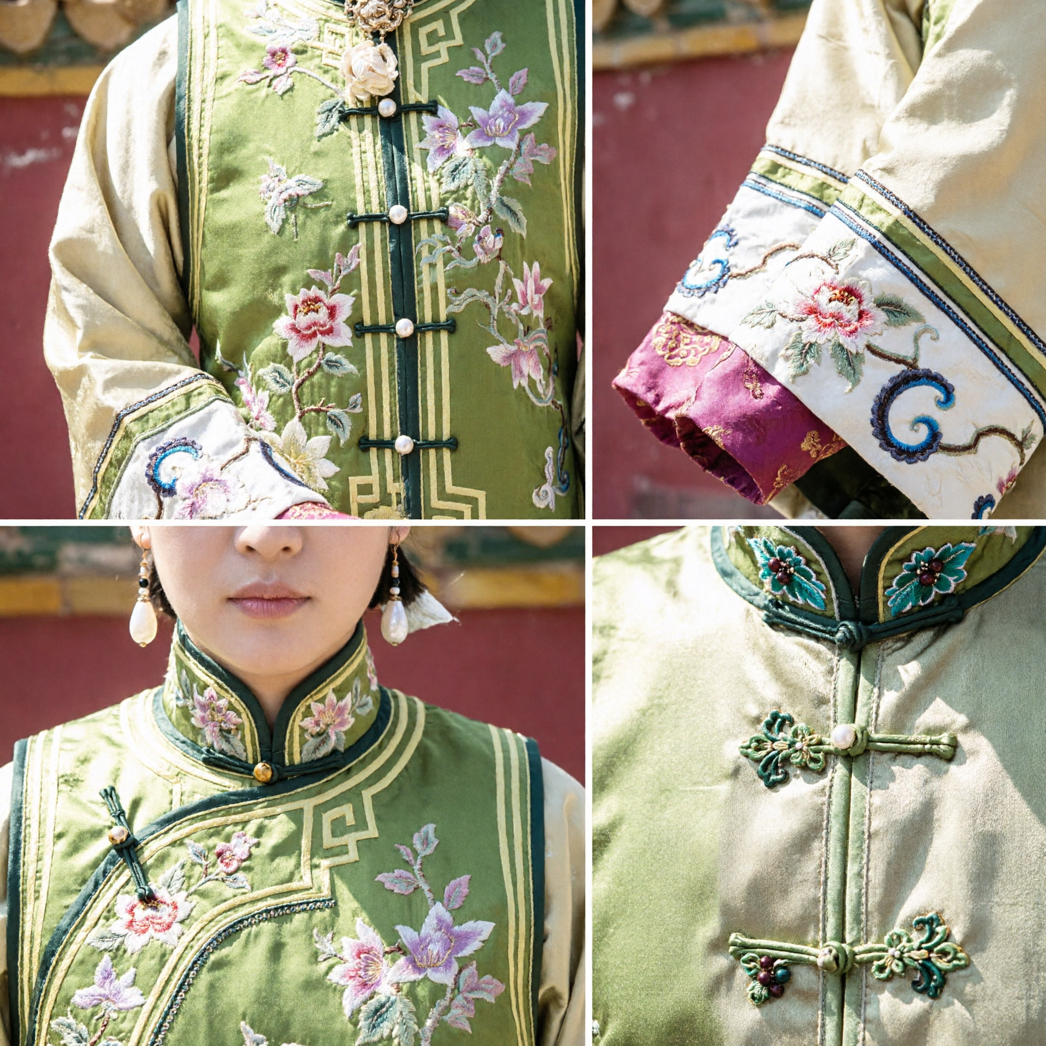 Traditional Chinese Qing Dynasty Manchu Princess Costume Green Embroidered Robe Historical Drama Dress for Women - Asian Costume