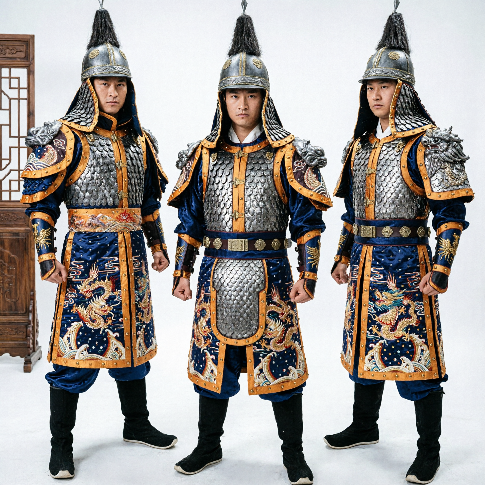 Ancient Chinese General Armor Ming Dynasty Warrior Costume Complete Set Dragon Embroidery for Men Cosplay - Asian Costume