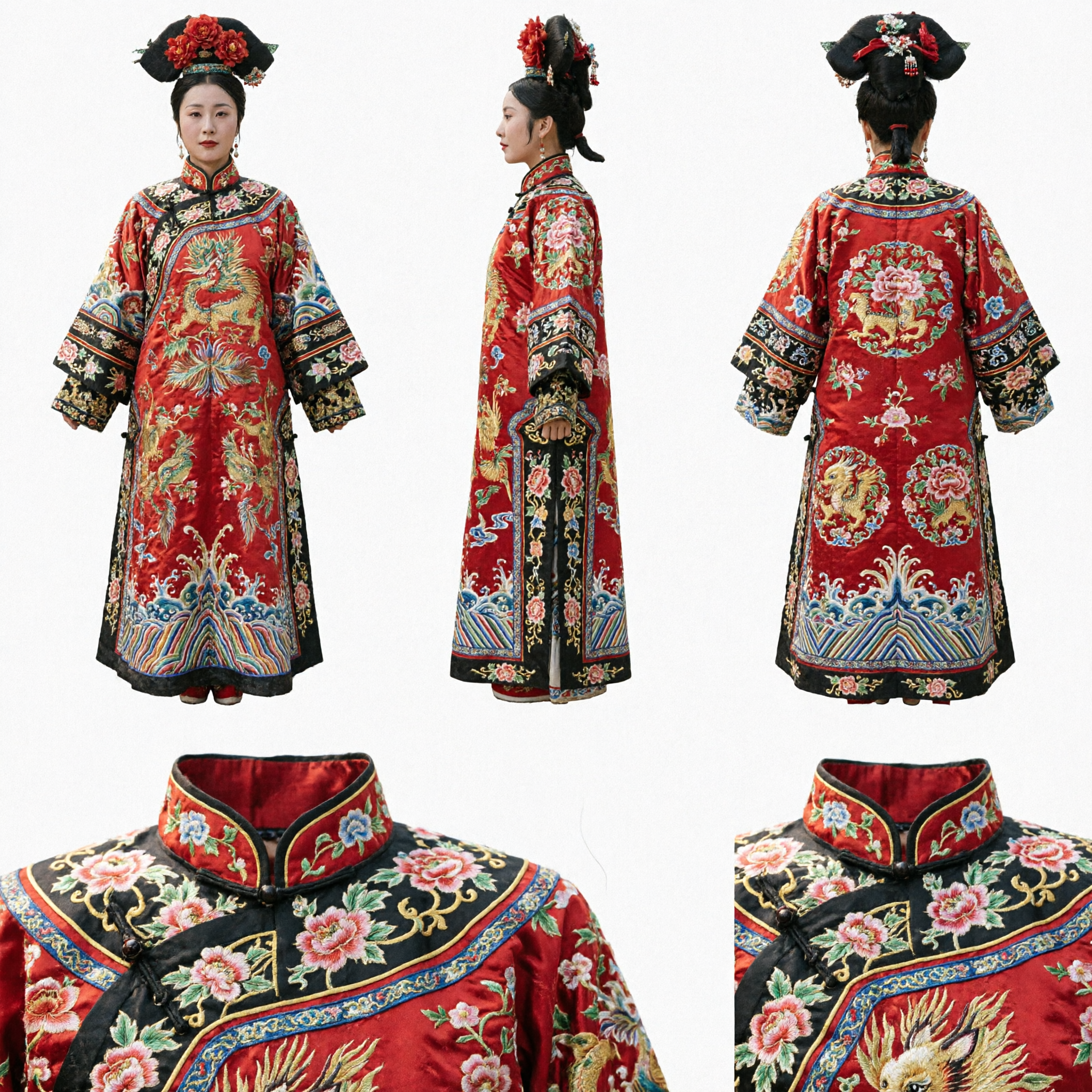 Traditional Chinese Qing Dynasty Empress Costume Red Dragon Robe and Headdress Set for Women Historical Cosplay - Asian Costume