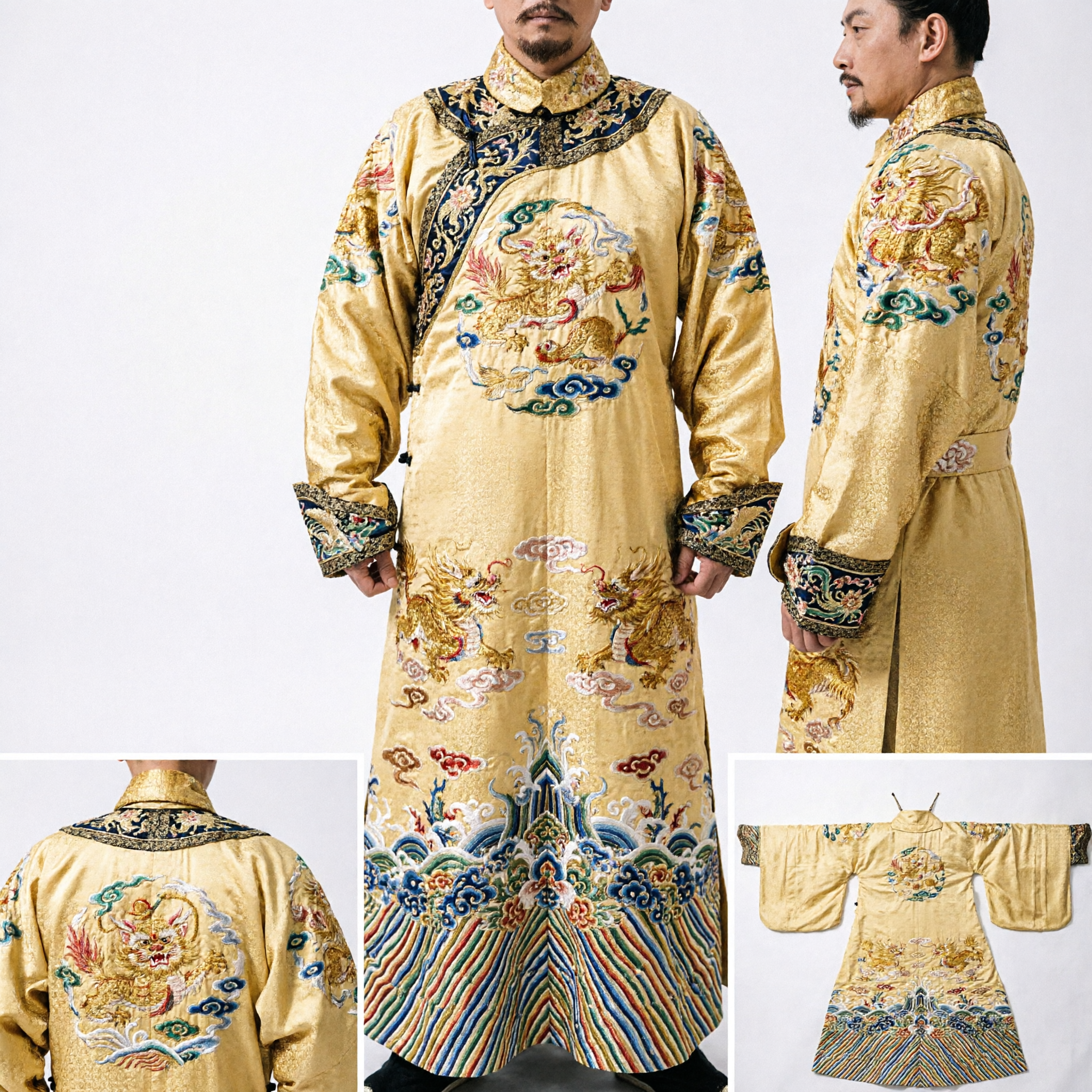 Ancient Chinese Emperor Yellow Dragon Robe Costume for Men Qing Dynasty Historical Cosplay Outfit - Asian Costume