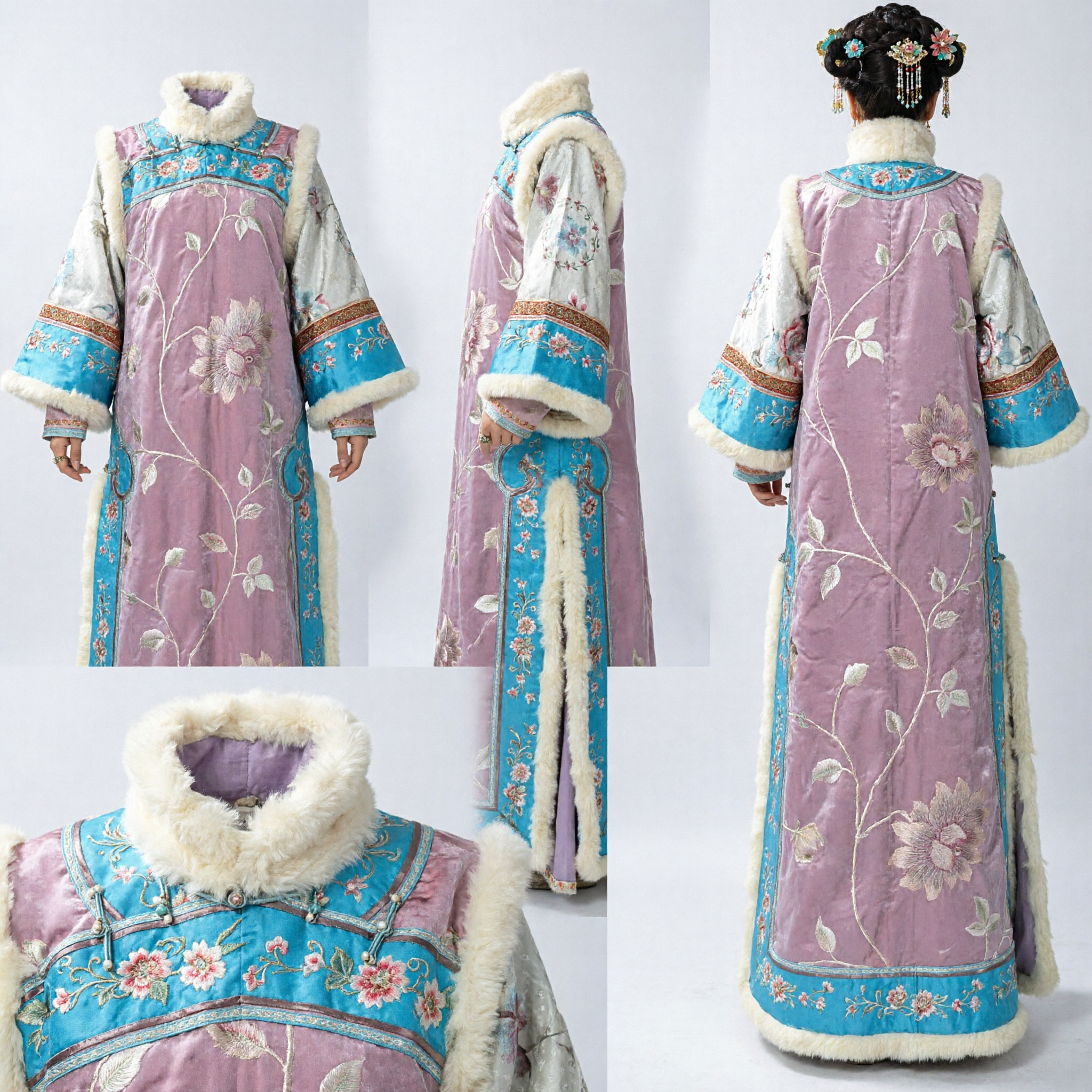 Traditional Chinese Qing Dynasty Princess Costume Pink Floral Embroidery Manchu Noblewoman Dress for Women - Asian Costume