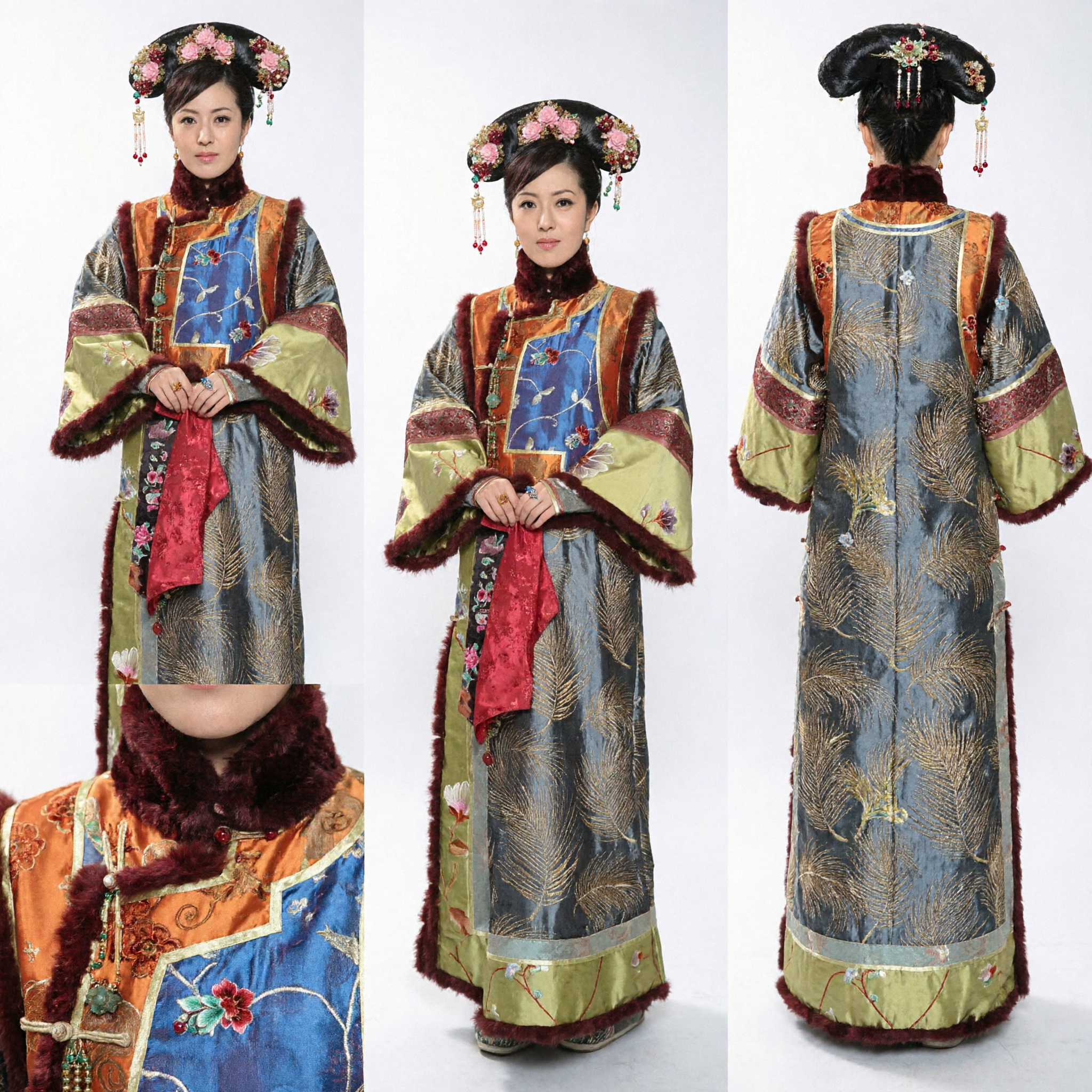 Traditional Chinese Qing Dynasty Princess Costume Ancient Manchu Palace Lady Embroidery Robe with Headpiece for Cosplay - Asian Costume