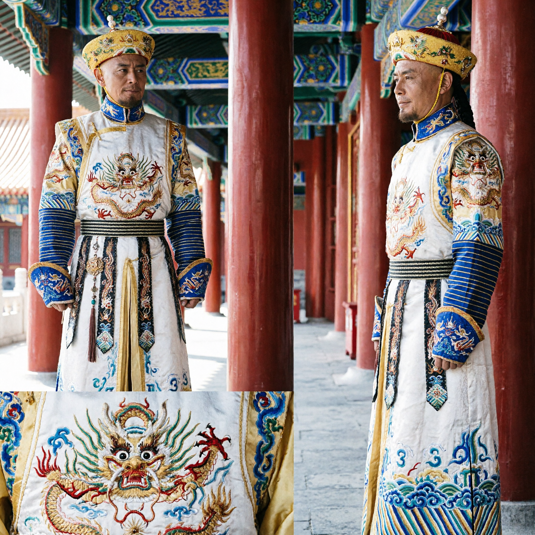 Traditional Qing Dynasty Emperor Dragon Robe Yellow Silk Costume for Men Historical Cosplay and Stage Performance - Asian Costume