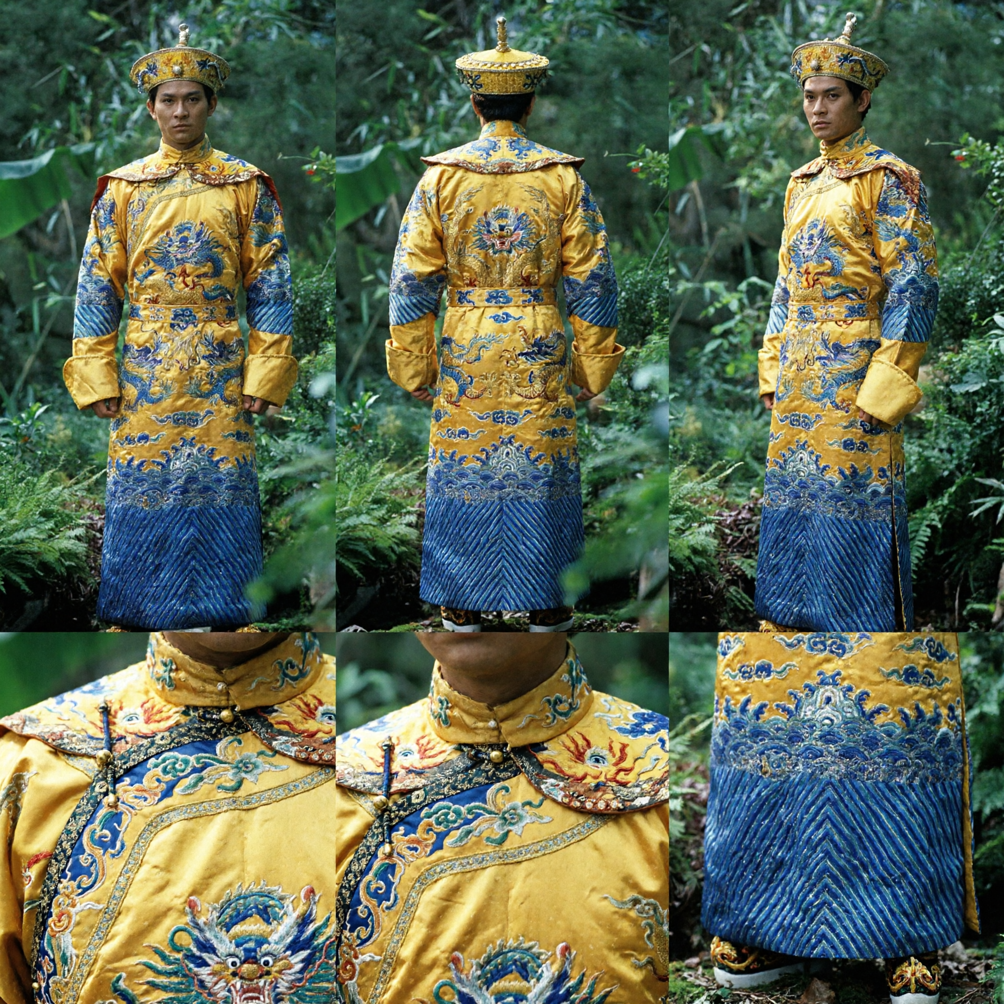Men's Qing Dynasty Emperor Yellow Dragon Robe Costume Traditional Chinese Imperial Clothing for Stage Performance Cosplay - Asian Costume