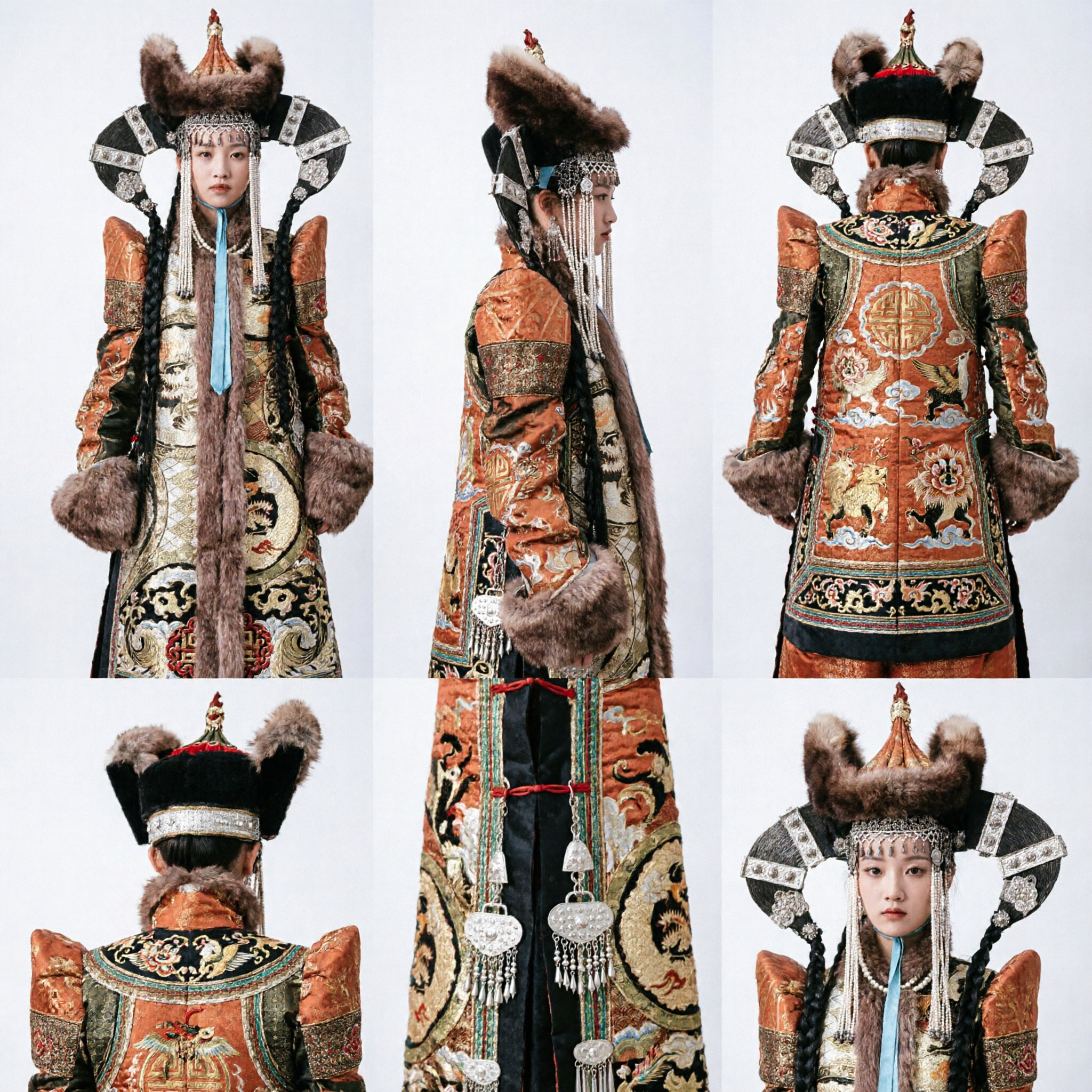 Elaborate Ancient Mongolian Queen Costume with Fur Headdress for Women Historical Drama Cosplay and Stage Performance - Asian Costume