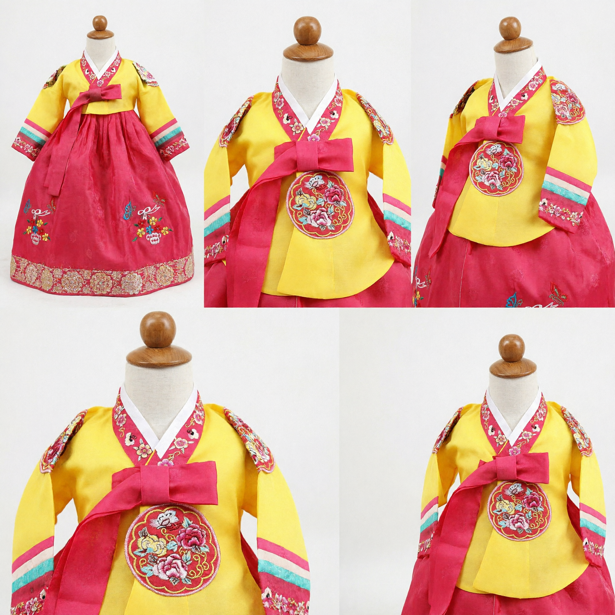 Traditional Korean Hanbok for Girls Yellow Jeogori Pink Chima Embroidered Birthday Party Costume - Asian Costume