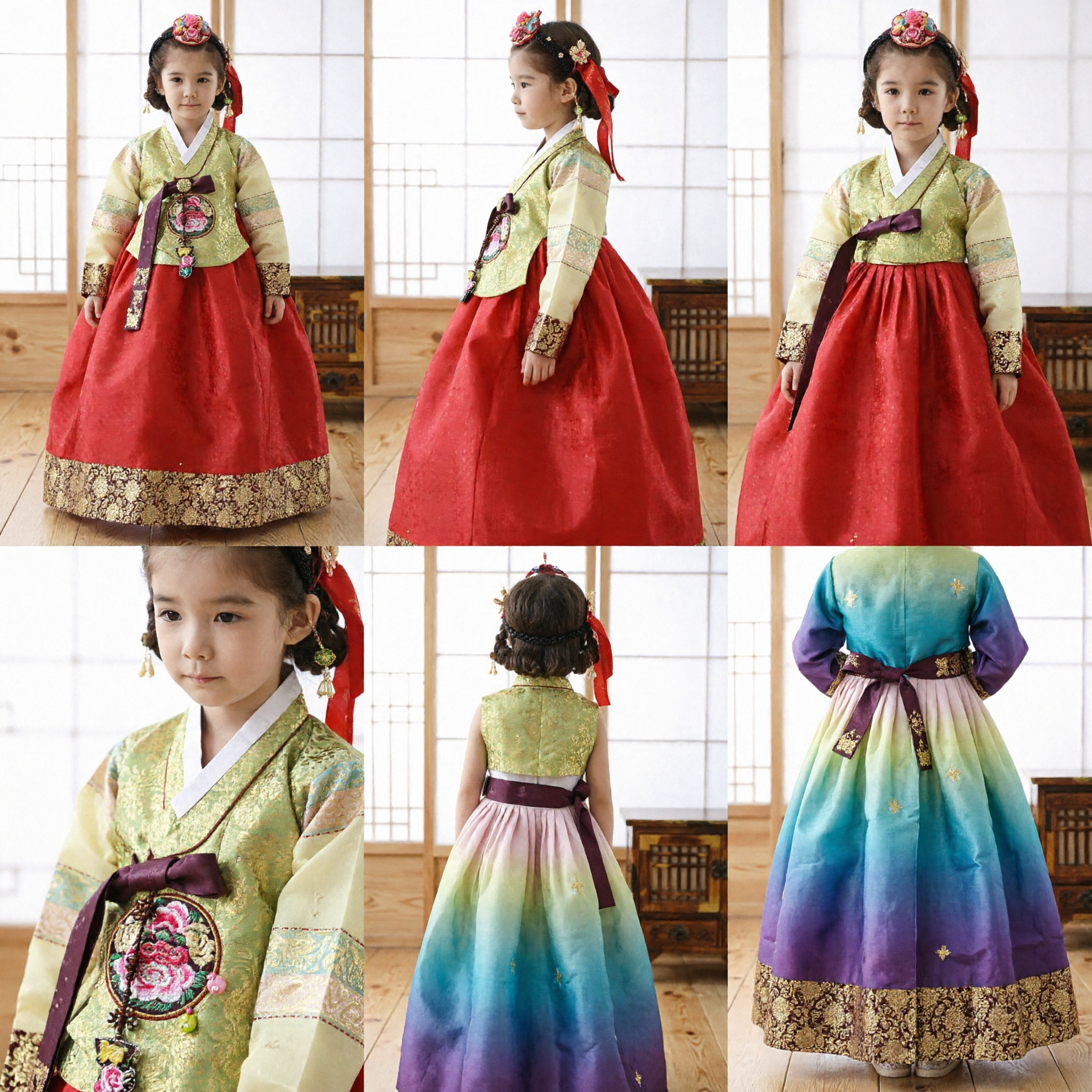 Kids Girls Traditional Korean Hanbok Dress Red Chima Yellow Jeogori Set for Wedding Party - Asian Costume