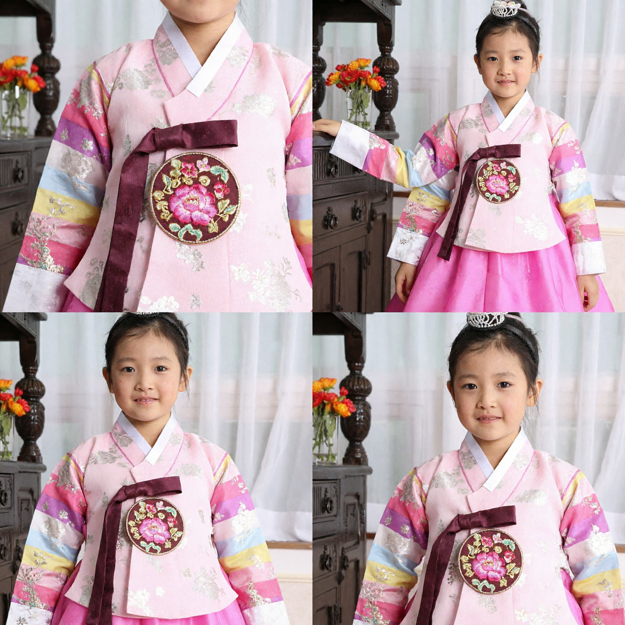 Traditional Pink Embroidered Korean Hanbok Dress for Girls Kids Formal Holiday Ceremony Costume - Asian Costume