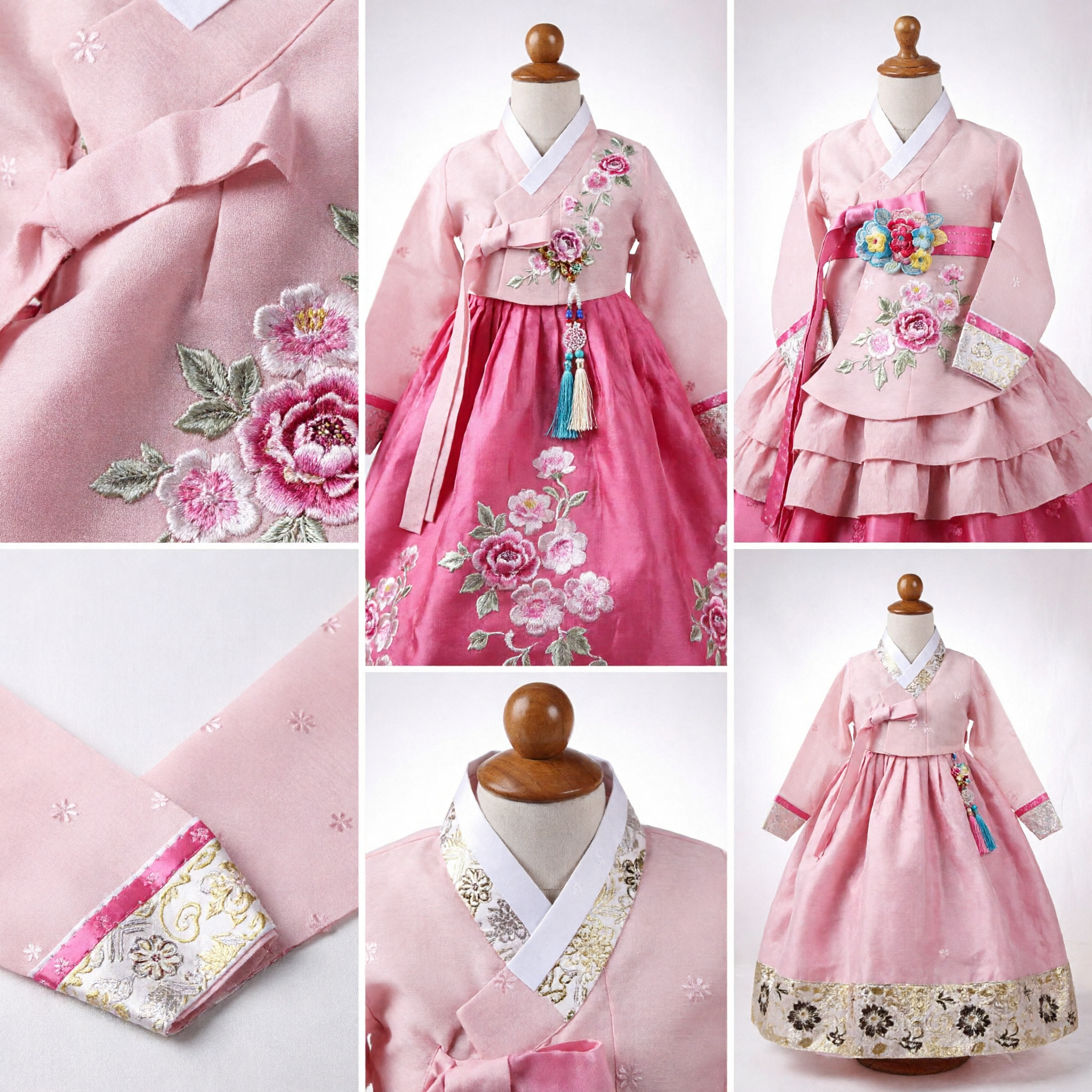 Pink Floral Korean Hanbok Traditional Dress for Girls Kids Costume for Holiday Festival Party - Asian Costume