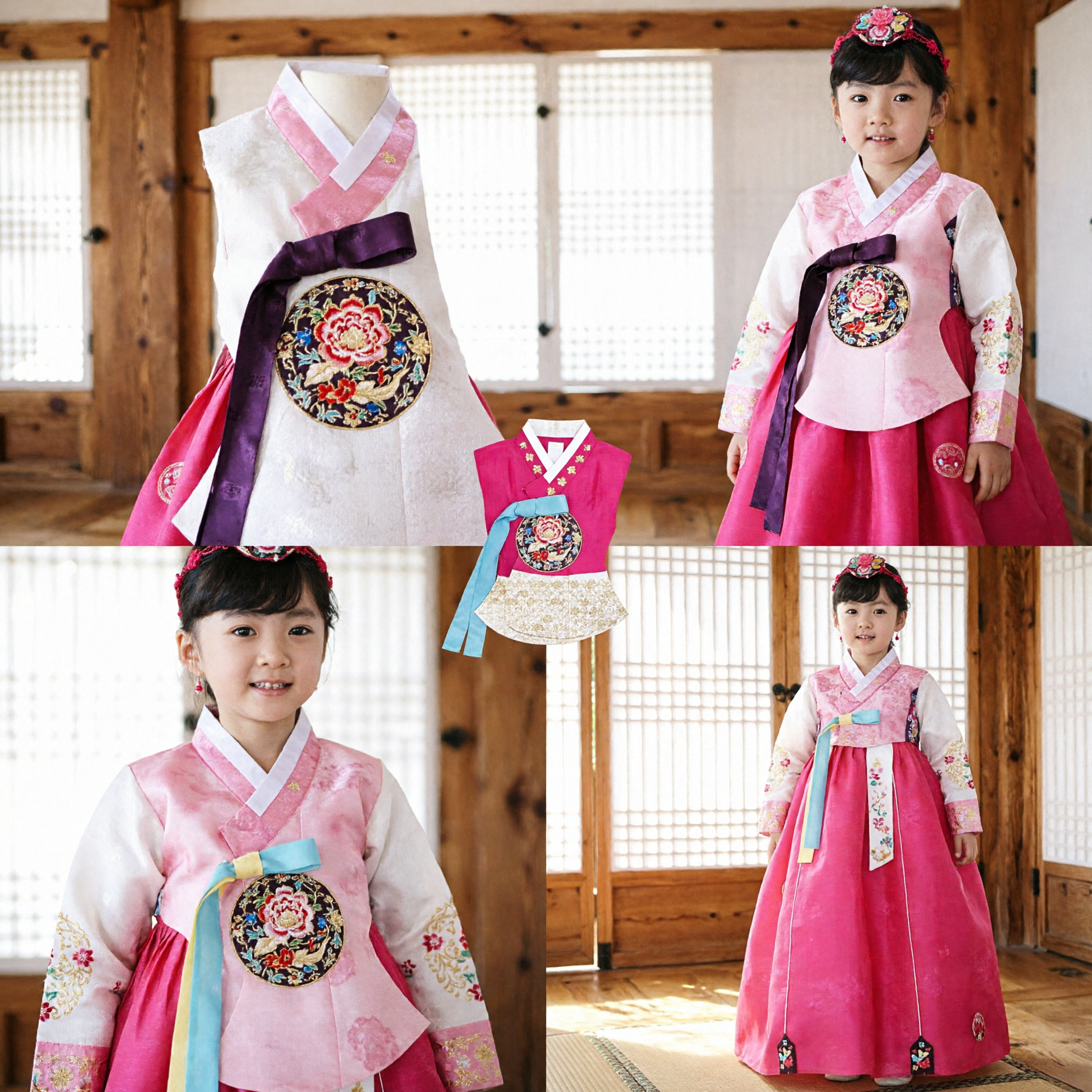 Girls Pink Floral Korean Hanbok Traditional Dress Kids Holiday Birthday Party Costume - Asian Costume