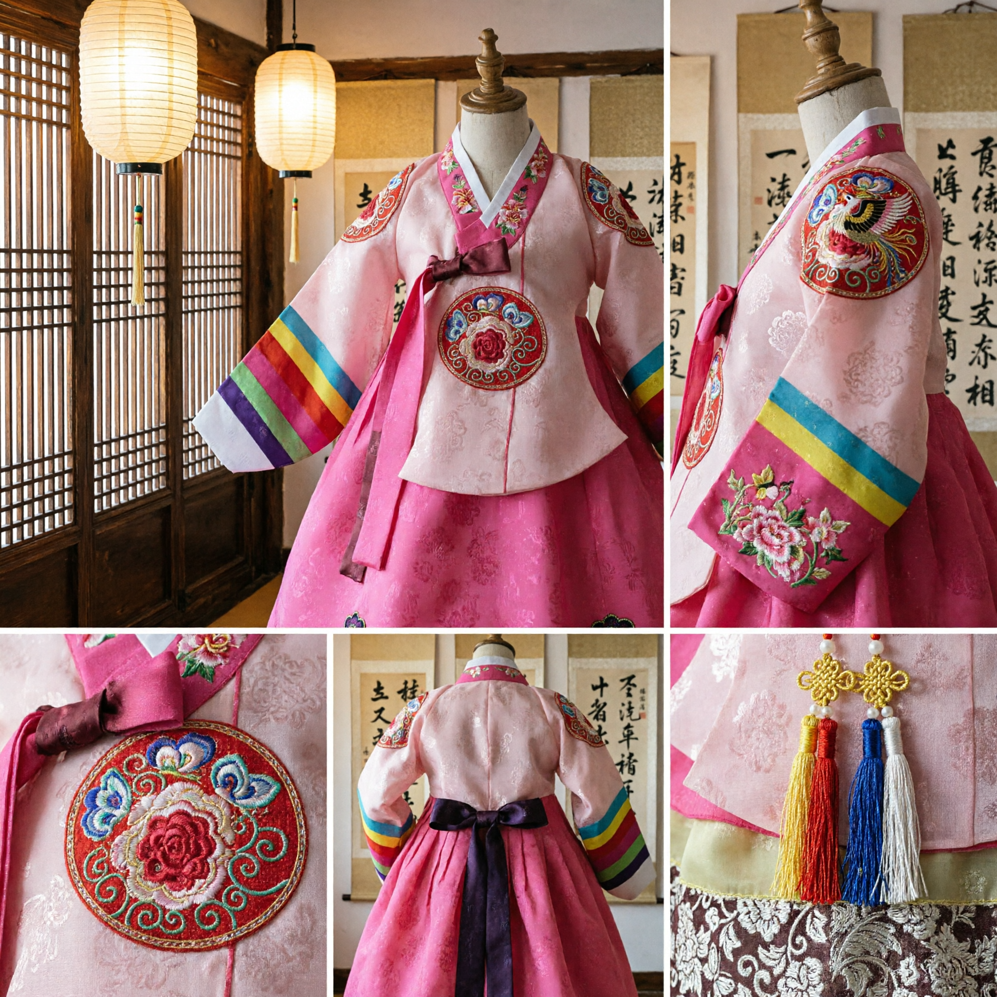 Traditional Korean Pink Hanbok for Girls Embroidered Jeogori and Chima Set for Wedding Birthday Festival - Asian Costume