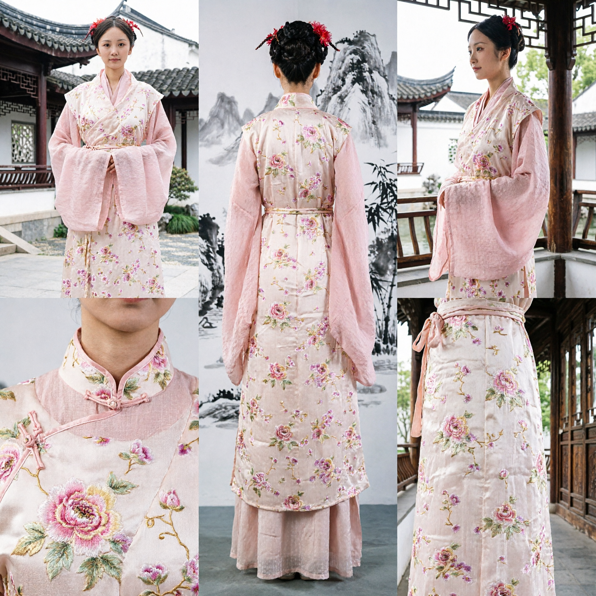 Elegant Pink Floral Hanfu Traditional Chinese Ancient Costume Women Han Dynasty Princess Dress for Performance - Asian Costume
