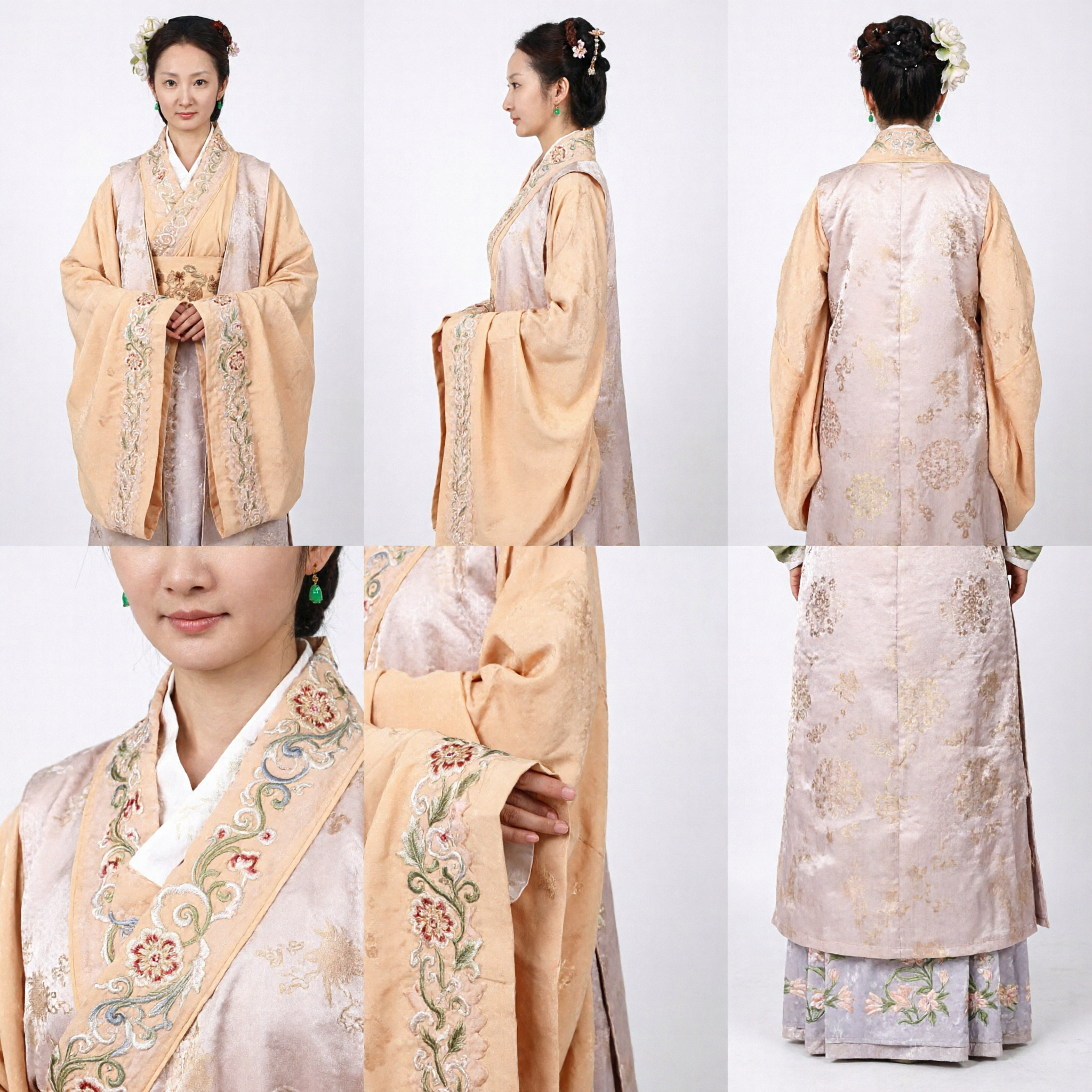 Traditional Chinese Ancient Palace Lady Hanfu Costume Beige Embroidered Complete Set for Women Cosplay - Asian Costume