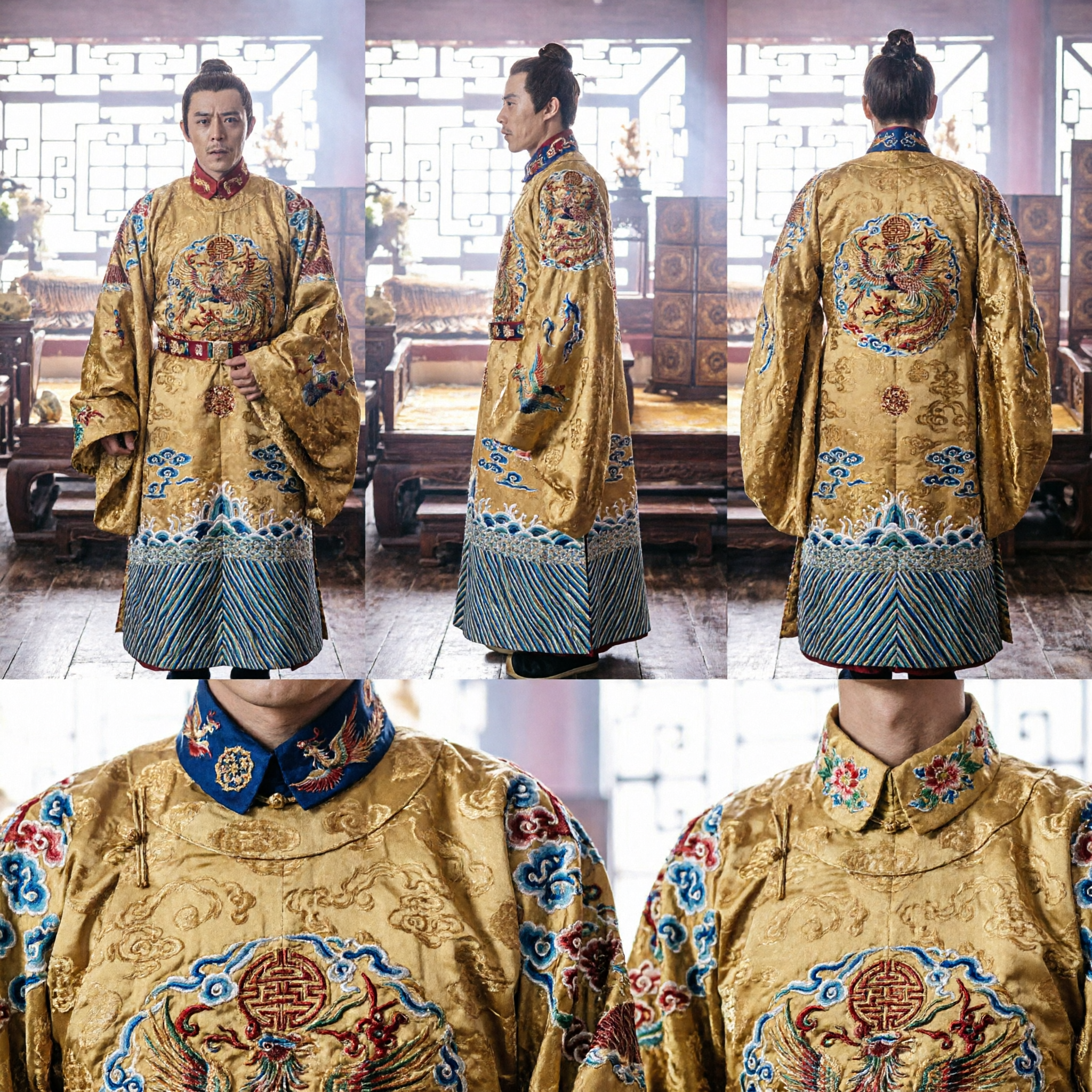 Ancient Chinese Emperor Costume Golden Dragon Robe Traditional Ming Dynasty Hanfu for Men Cosplay - Asian Costume