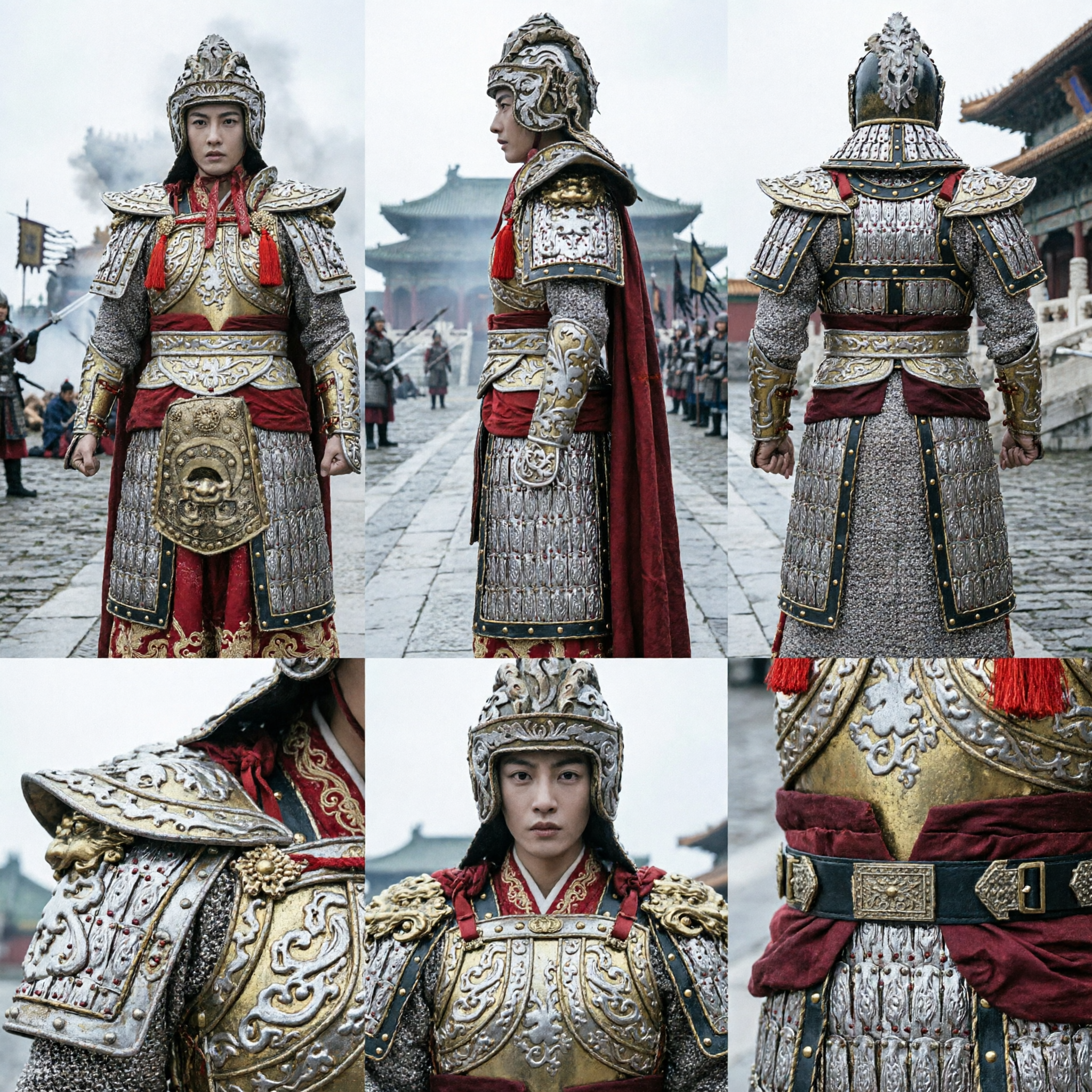 Chinese Ancient General Armor Costume for Women Silver Warrior Outfit with Helmet for Cosplay - Asian Costume