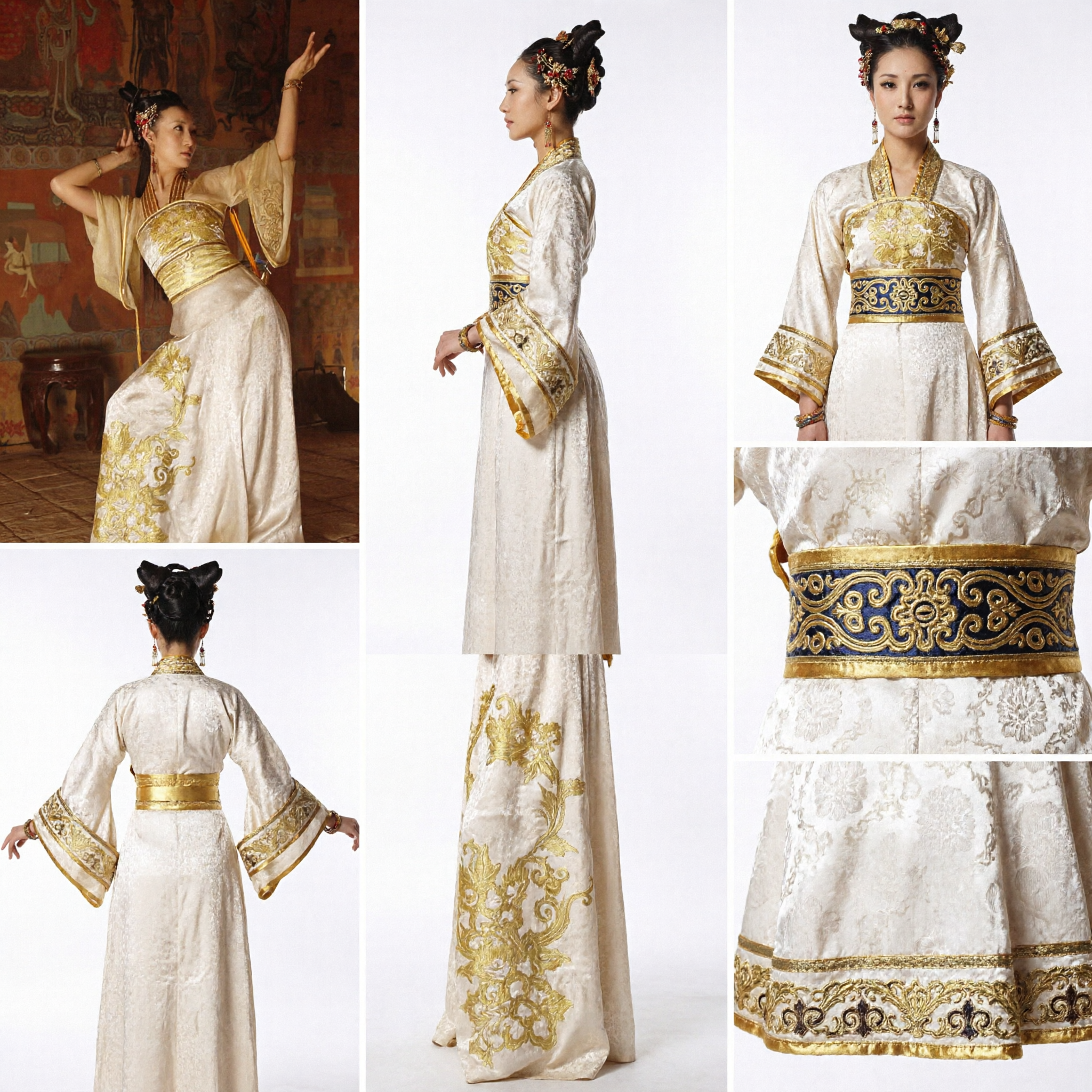 Women's Chinese Traditional Tang Dynasty Dunhuang Dance Costume Gold Embroidered Classical Hanfu Dress for Stage Performance - Asian Costume