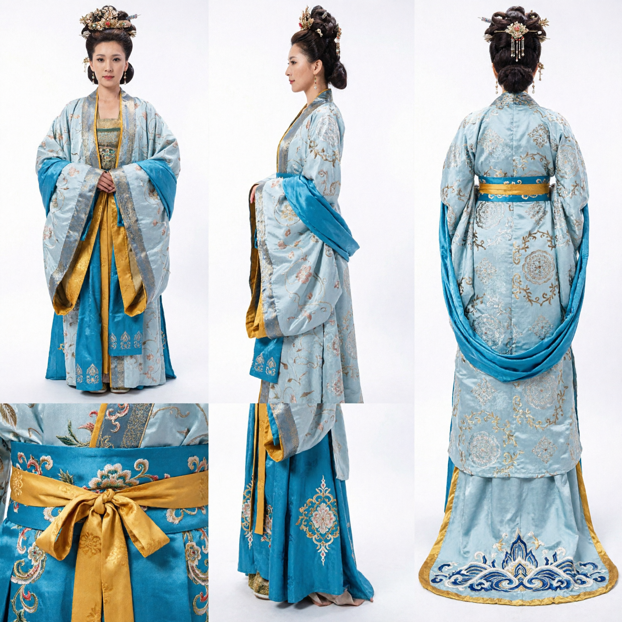 Ancient Chinese Tang Dynasty Princess Costume Blue Hanfu Dress Traditional Clothing for Women Cosplay - Asian Costume