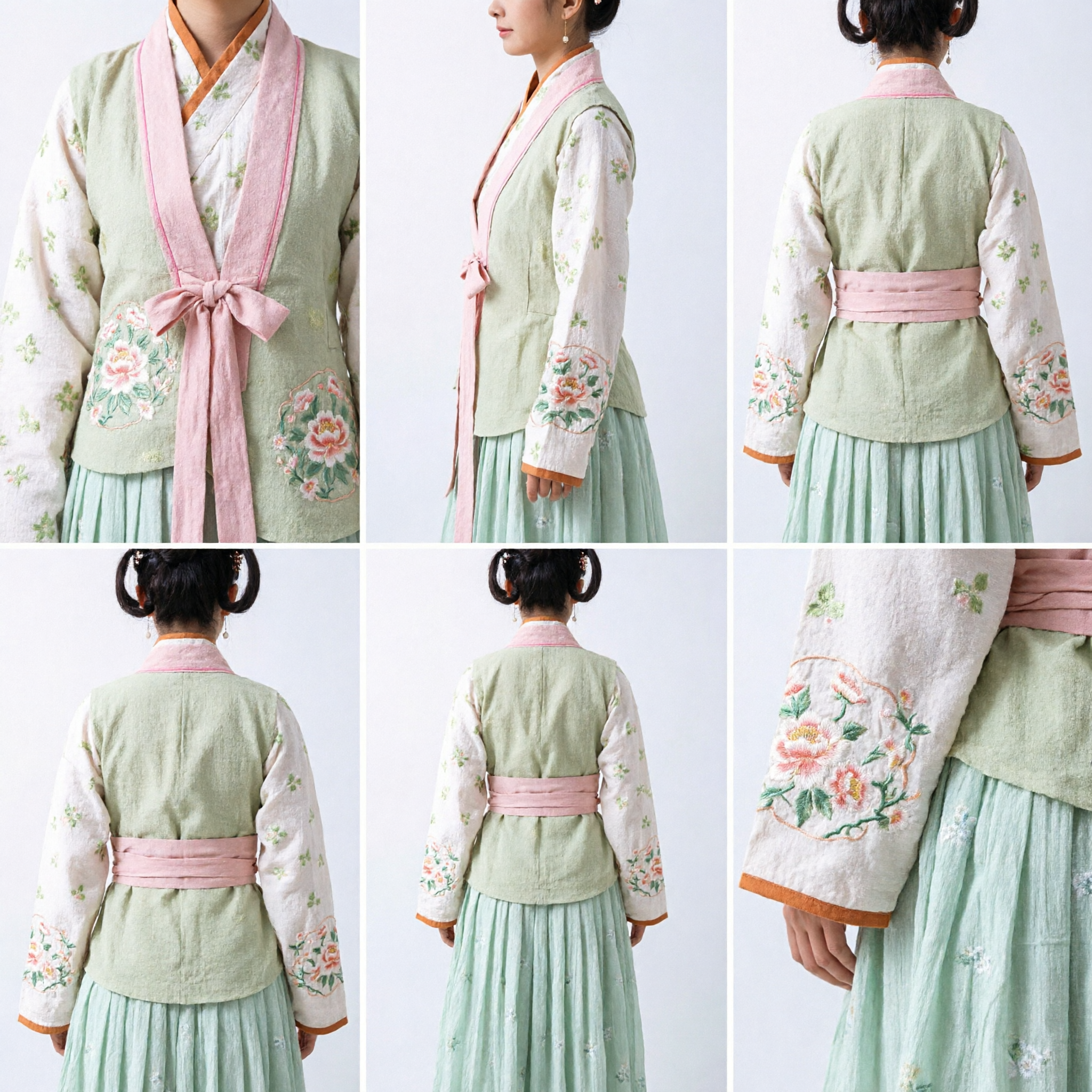 Traditional Korean Hanbok for Women Mint Green and Pink Palace Dress Historical Costume for Performance - Asian Costume