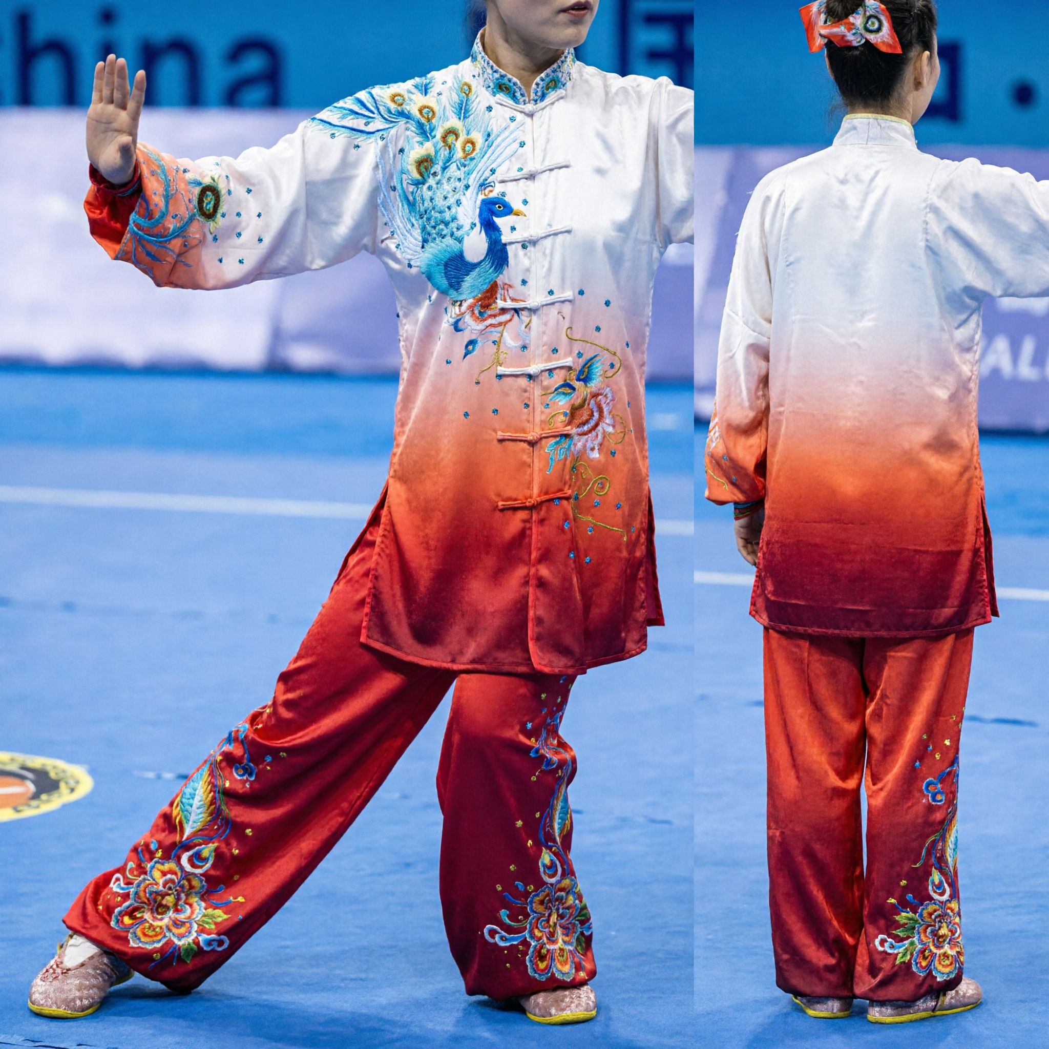 Women's Traditional Tai Chi Uniform Wushu Kung Fu Suit Peacock Embroidery Competition Performance Costume Set - Asian Costume