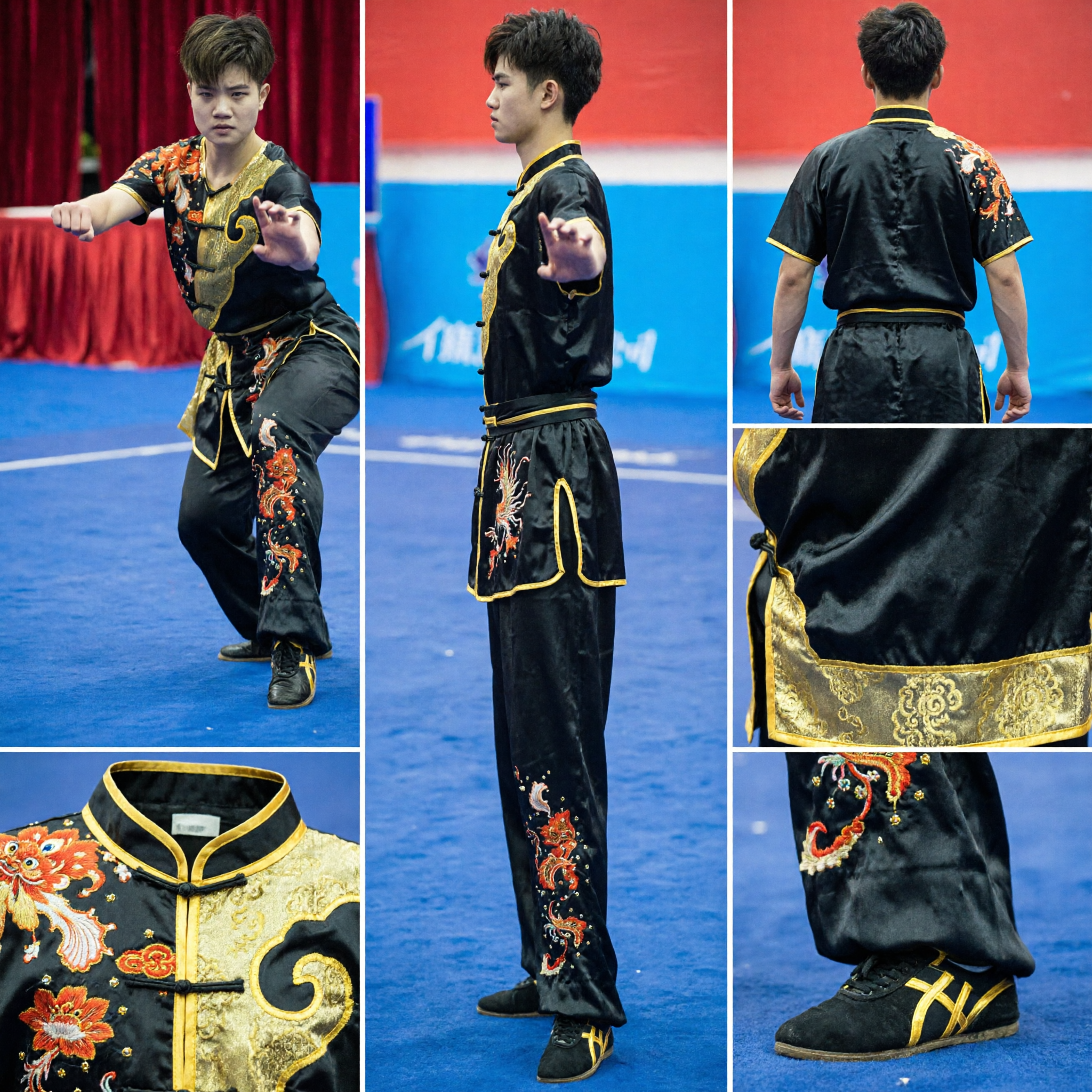 Professional Black and Gold Wushu Competition Uniform Traditional Chinese Martial Arts Kung Fu Performance Costume Set - Asian Costume